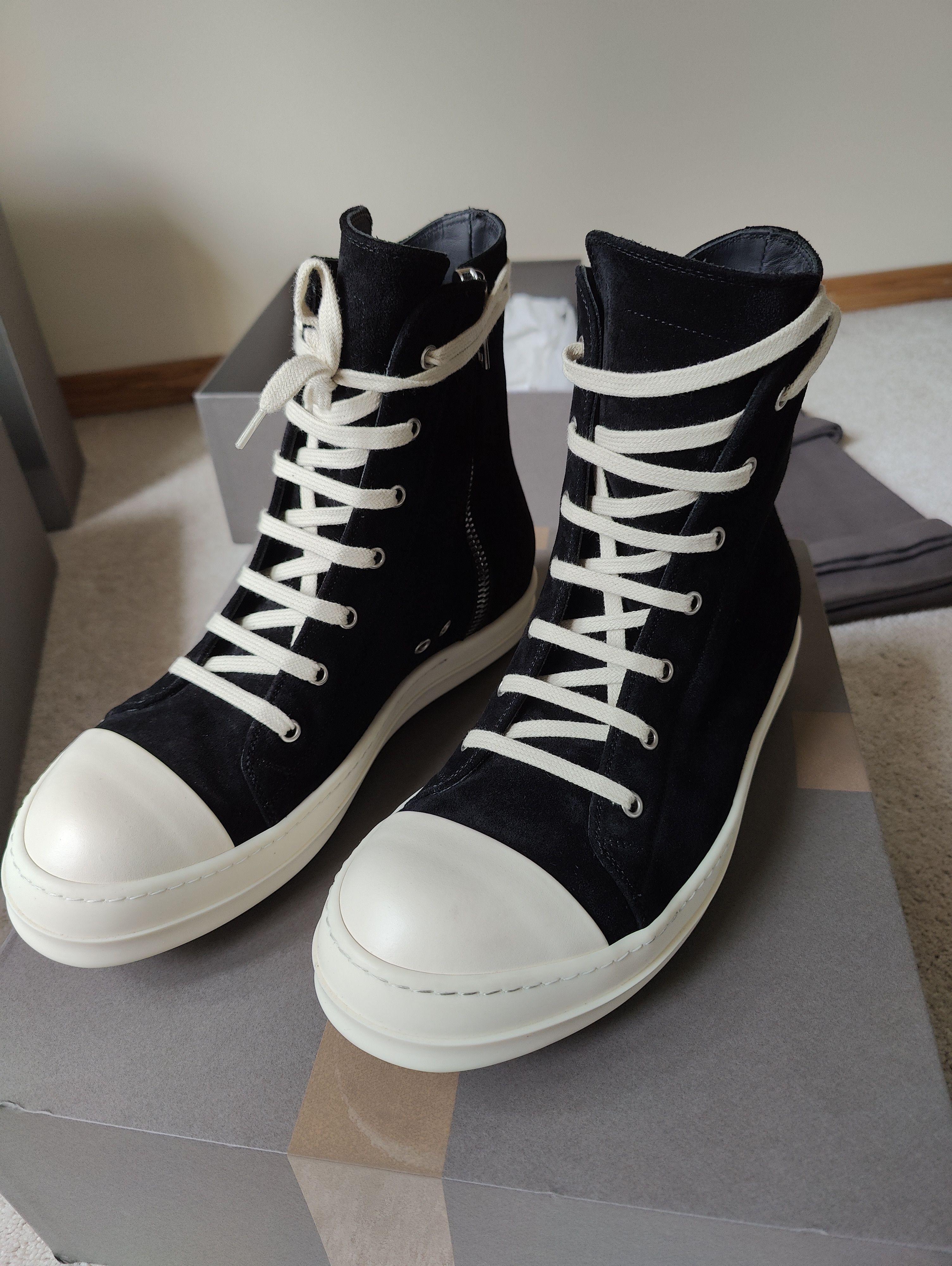 Rick Owens Deep Black Suede Ramones Size US 10 / EU 43 - 2 Thumbnail