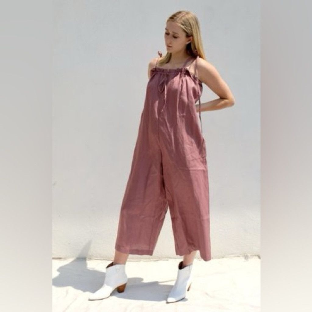 Other NEW A Bronze Age Ruby 100% Linen Pink Cropped Jumpsuit US S Size 28" / US 6 / IT 42 - 2 Thumbnail