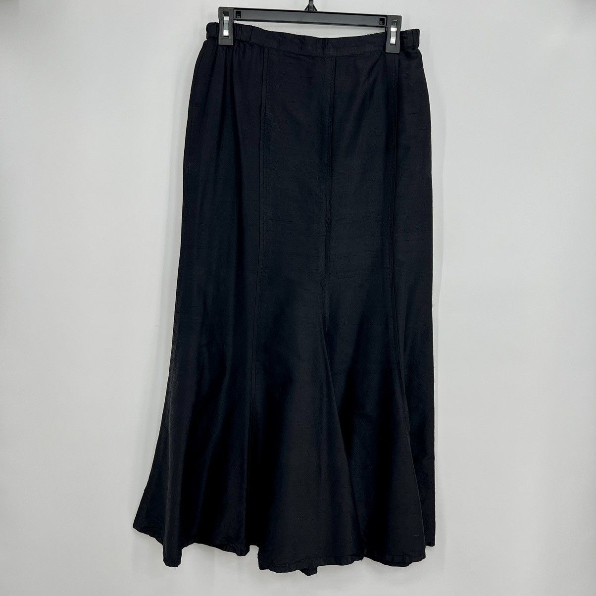 Flax 100% Silk Maxi Skirt Elastic Waist Ruffle Hem Black