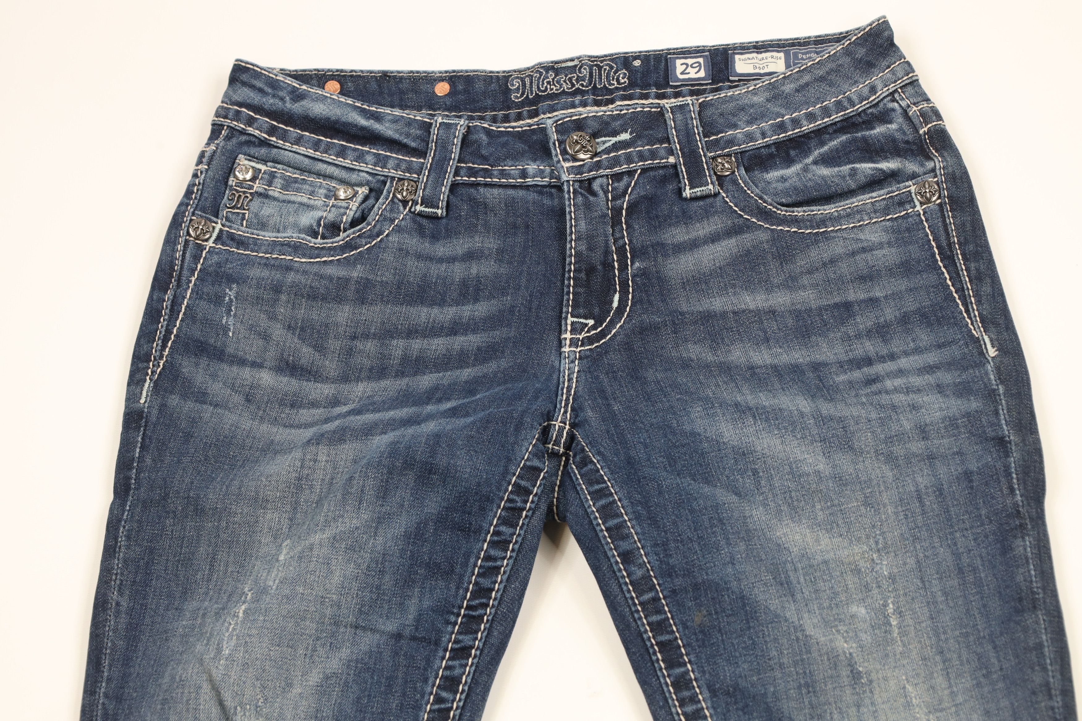 Miss Me × Vintage Miss Me Jeweled Wings Signature Rise Bootcut Denim Jeans Size 29" - 2 Thumbnail