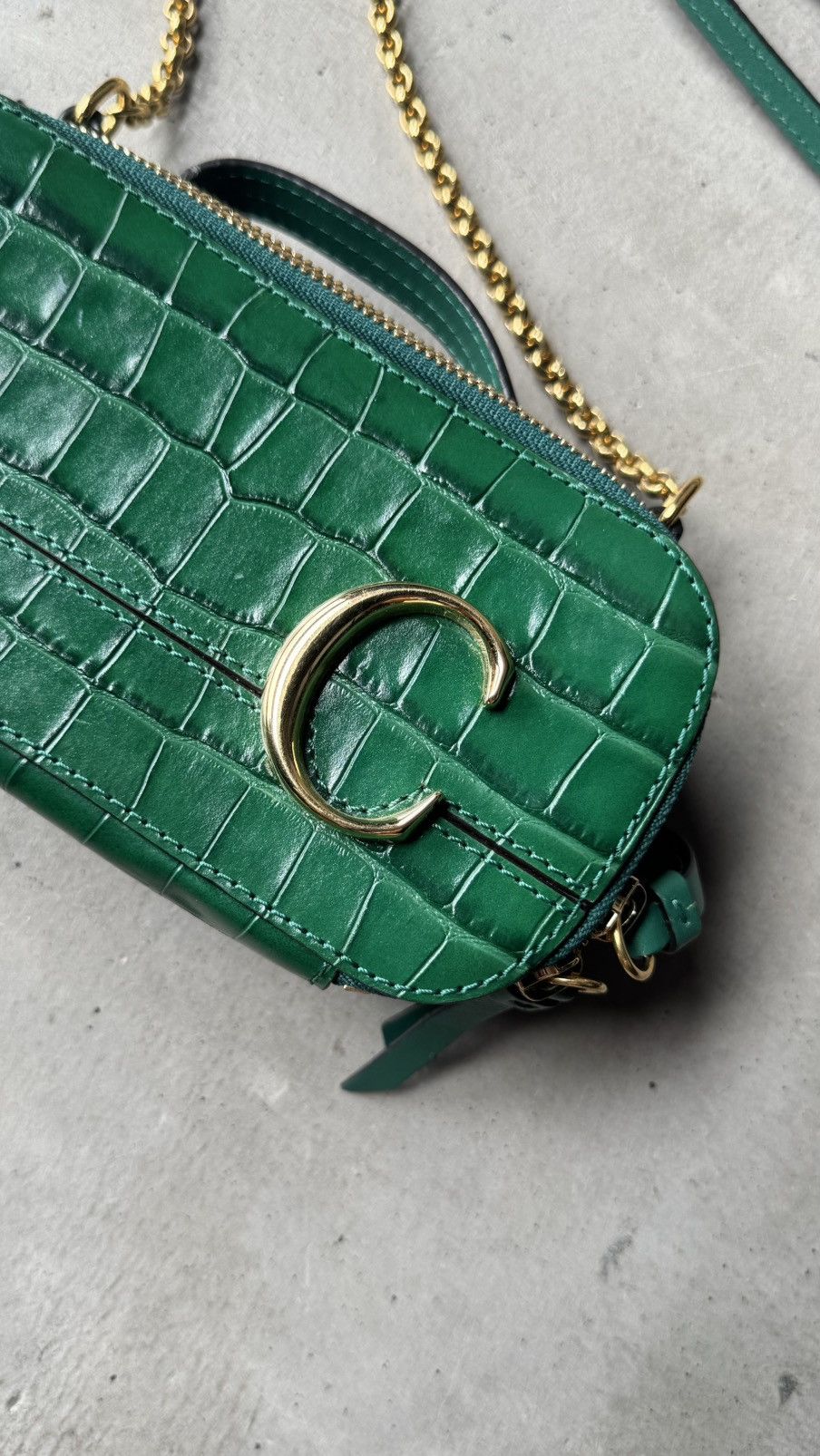 Chloe Chloe Green Croc Embossed Leather Mini C Vanity Shoulder Bag Size ONE SIZE - 5 Thumbnail