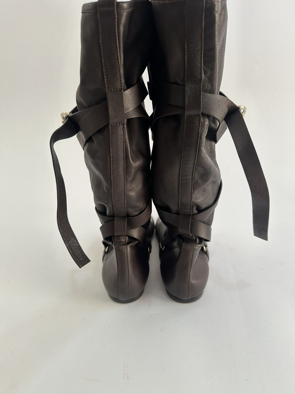 Gucci Gucci Dark Brown Leather Buckle Knee Boots Size 39. Size US 9 / IT 39 - 6 Thumbnail