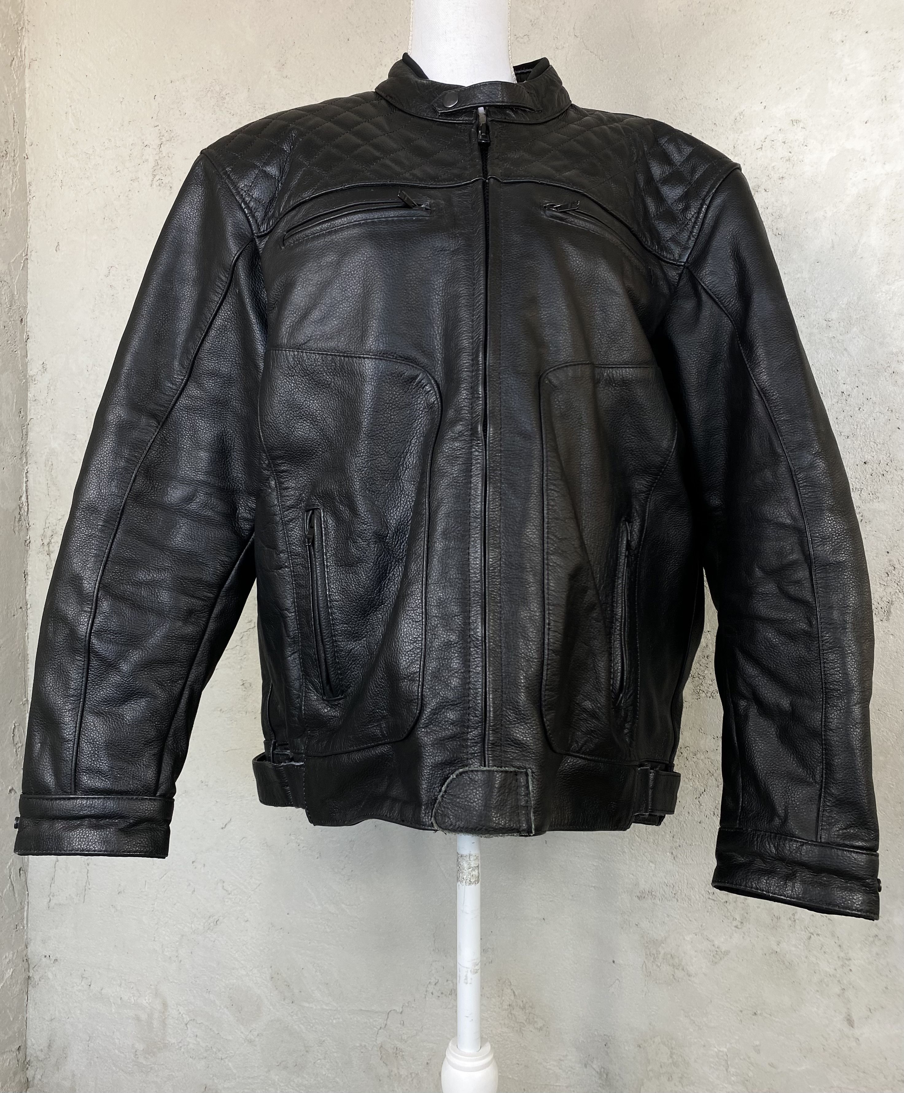 image of Genuine Leather x Leather Jacket Racing Leather Jacket Moto Real Biker Y2K in Black (Size 2XL)