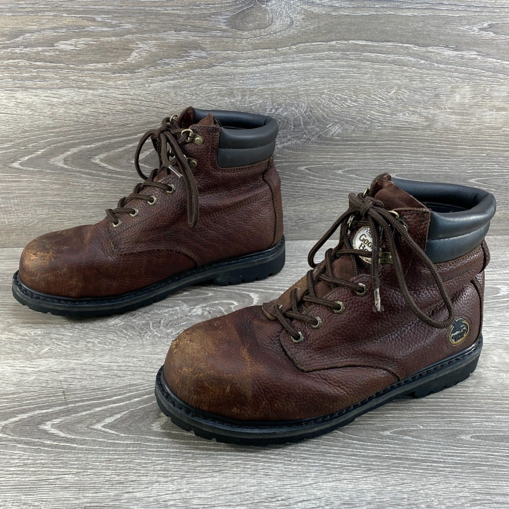 Vintage Georgia Boot Mens 10.5 M Brown Leather 6" Oiler Steel Toe Waterproof Work Boots Shirt Size US 10 / EU 43 - 5 Thumbnail