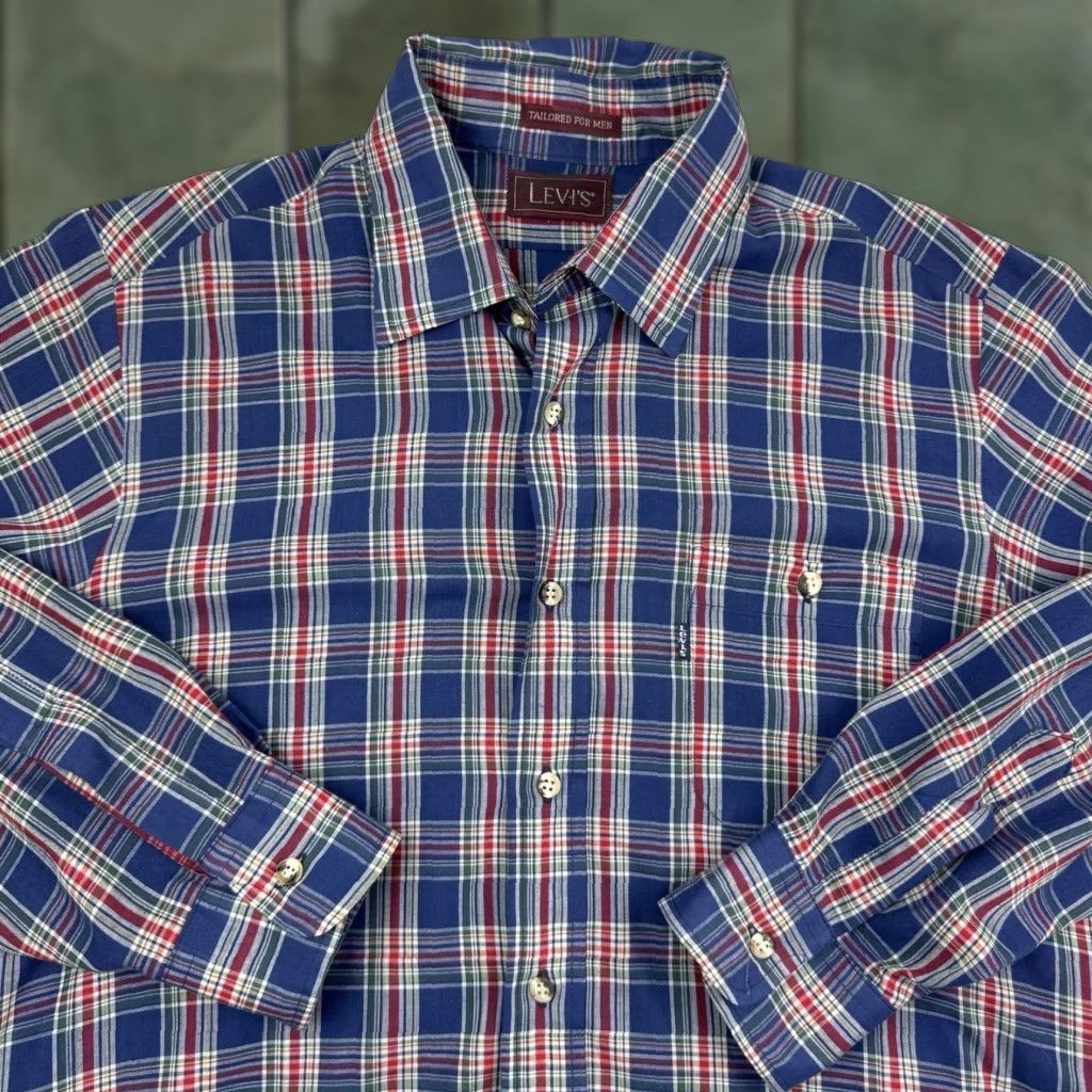 Levi's VINTAGE Levi's Button-Up Shirt Mens Large Blue Plaid 80s Formal Collared Long Sleeve Size US L / EU 52-54 / 3 - 1 Thumbnail