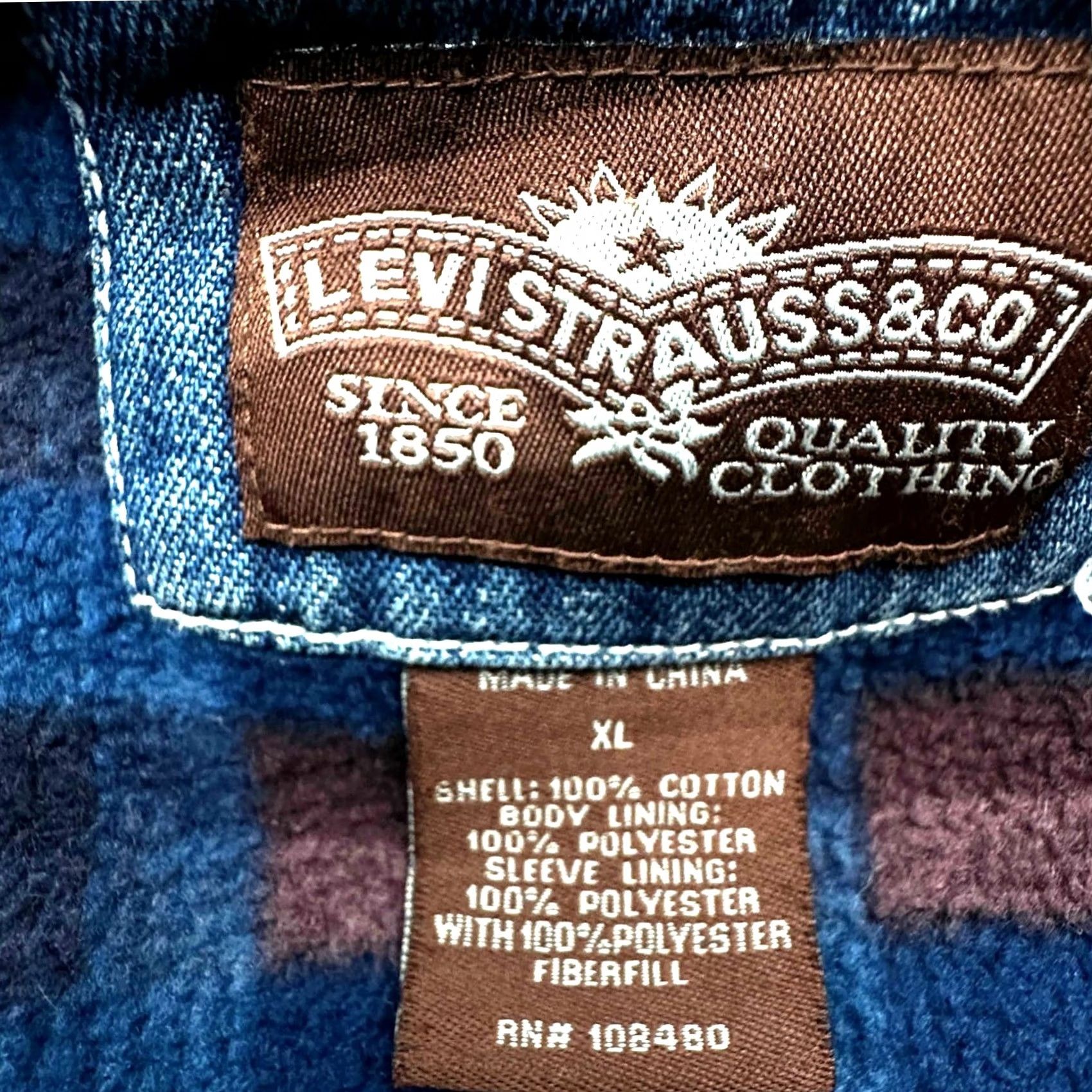 Levi's VINTAGE Levi's Denim Fleece Lined Plaid Button Up Long Sleeve Shirt Men XL Blue Size US XL / EU 56 / 4 - 3 Thumbnail