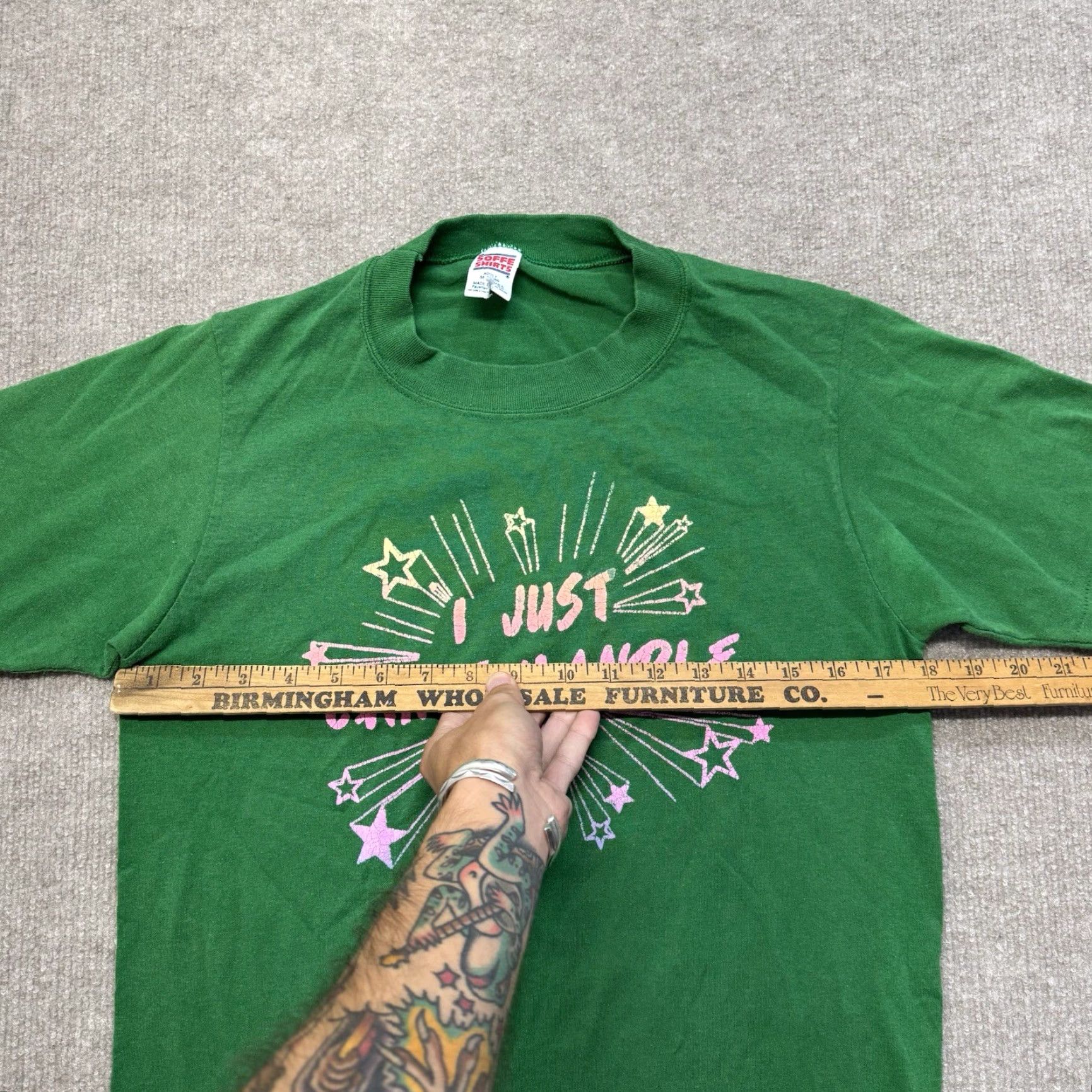 Vintage VINTAGE M & M Graphic T Shirt Mens M 80s Green I Just Cant Handle It USA Made Short Sleeve Crew Neck Cotton Blend Polyester Womens?? Size US M / EU 48-50 / 2 - 7 Thumbnail