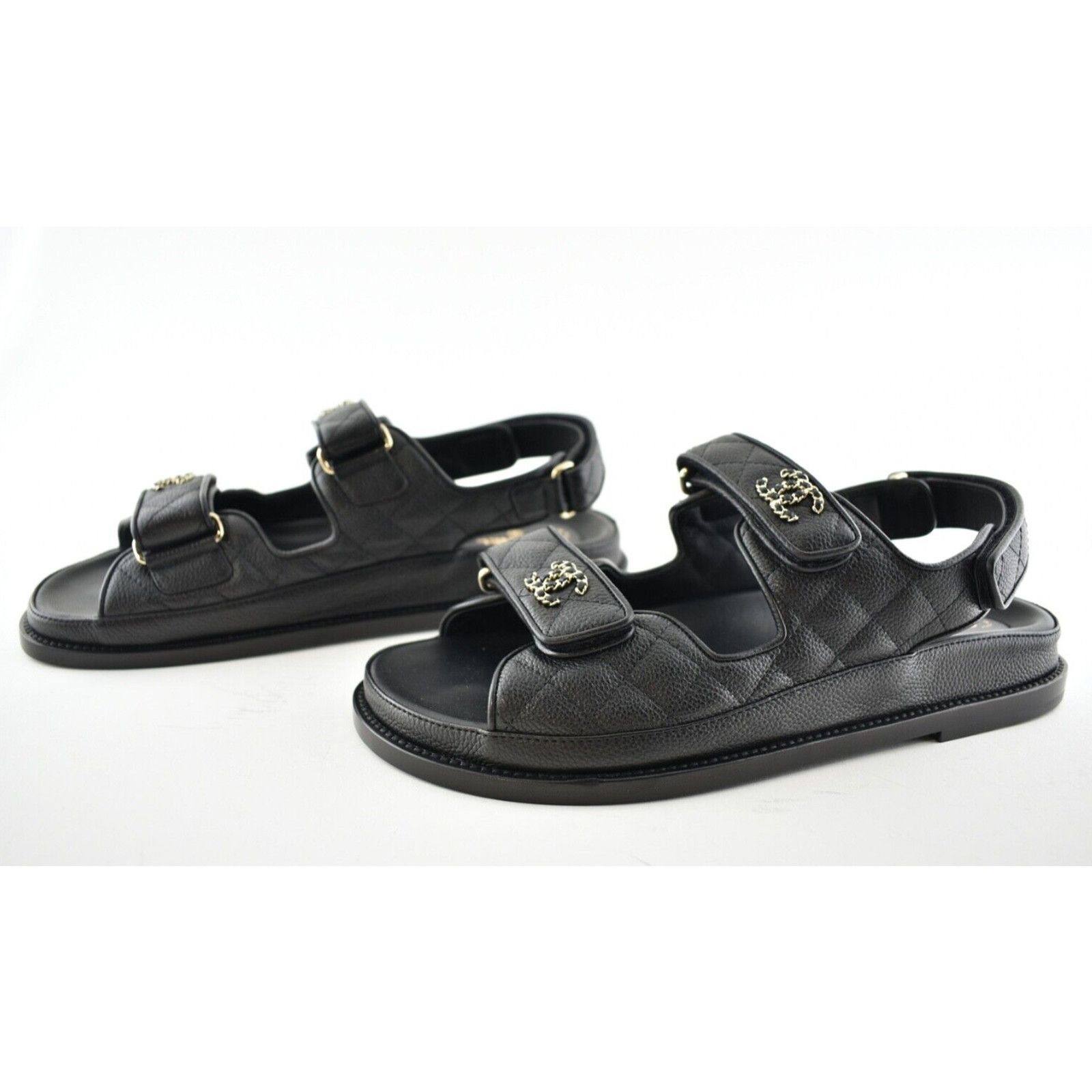 Chanel Chanel REV Black Caviar Gold CC Logo Mule Slide Strap Flat Size US 6.5 / IT 36.5 - 10 Thumbnail