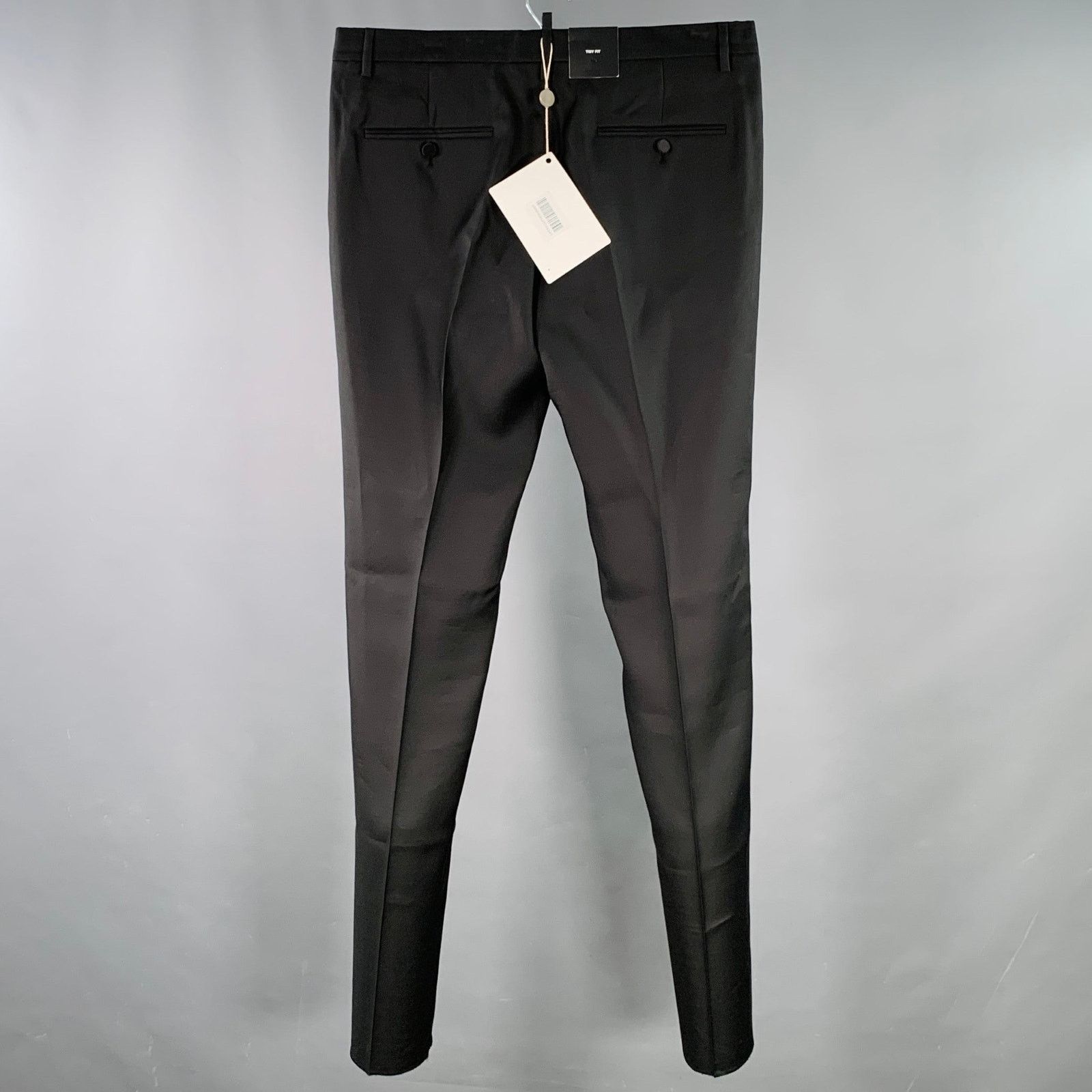Dsquared2 DSQUARED2 Size 34 Black Wool Silk Flat Front Dress Pants Size US 34 / EU 50 - 2 Thumbnail