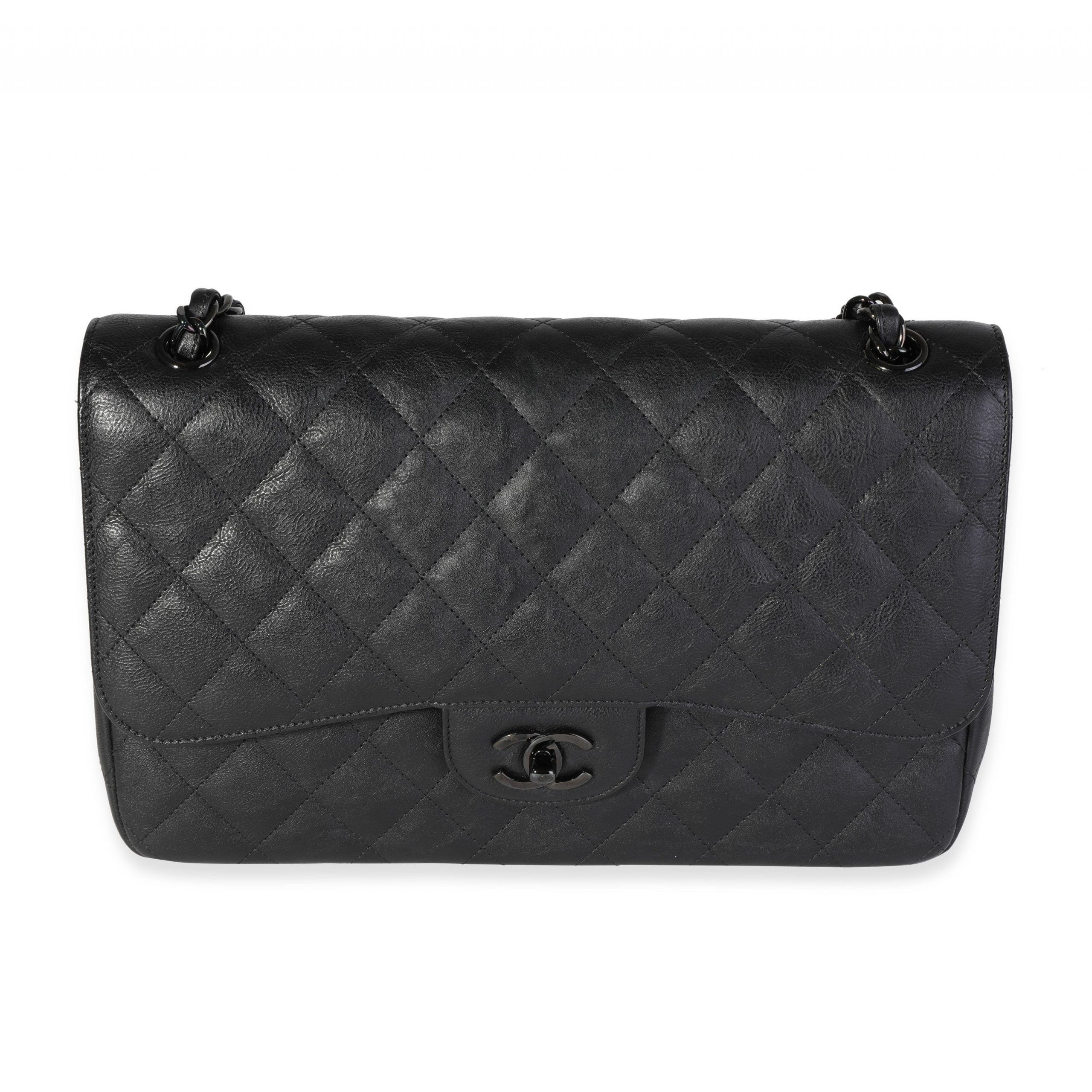 image of Chanel So Black Quilted Calfskin Jumbo Classic Double Flap Bag, Women's