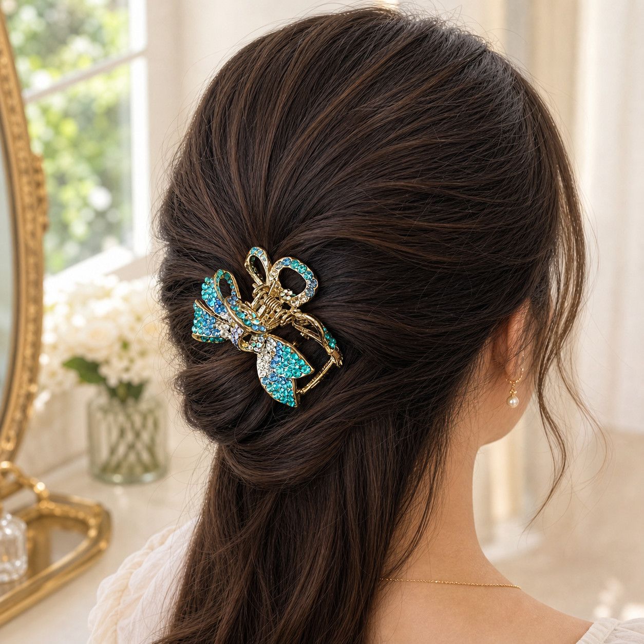 Other Blue Rhinestone Bow Hair Claw Clip Size ONE SIZE - 1 Thumbnail