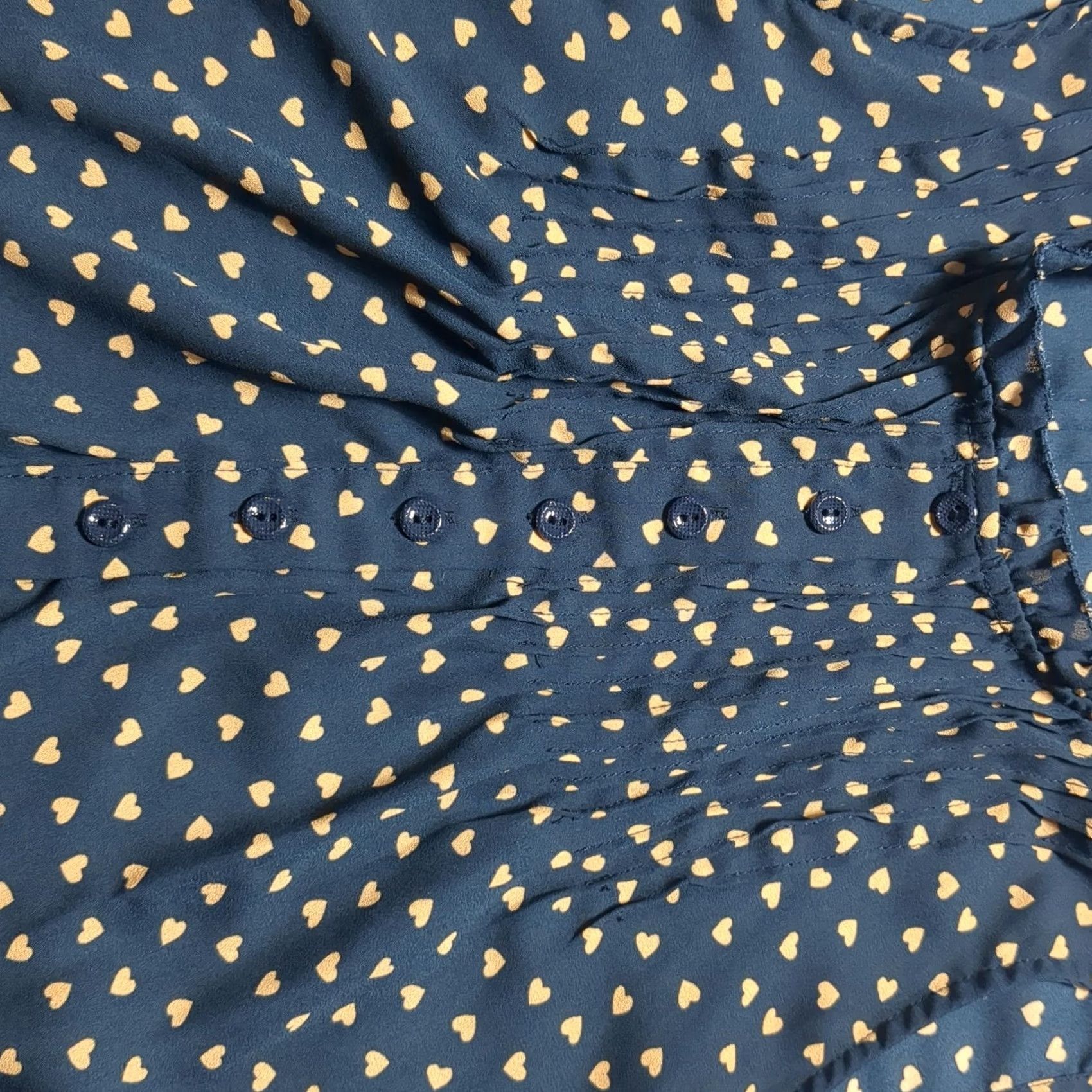 Adrianna Papell Adrianna Papell Navy Blue Gold Heart Print Sleeveless Ruffle Neck Blouse Small Women Shirt Female Office Wear Plaid? Wait Size S / US 4 / IT 40 - 5 Thumbnail