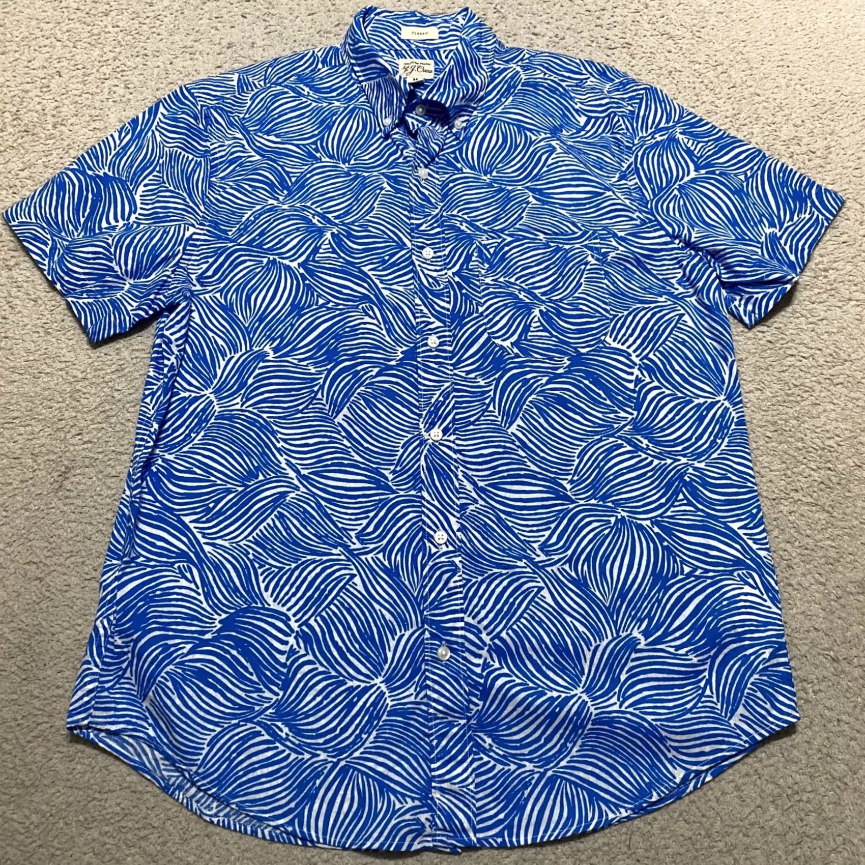 J.Crew J.CREW Shirt Geometric Short Sleeve Button-Down 100% Cotton Blue Mens M Size US M / EU 48-50 / 2 - 2 Thumbnail