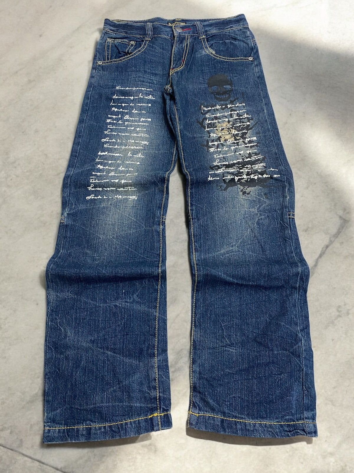 Batsu Studio Japan Jean Art Poems Clawn Mark Straight Cut