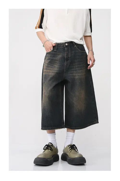 Japanese Brand × Jean Loose wide-leg vintage distressed denim shorts Size US 32 / EU 48 - 1 Thumbnail