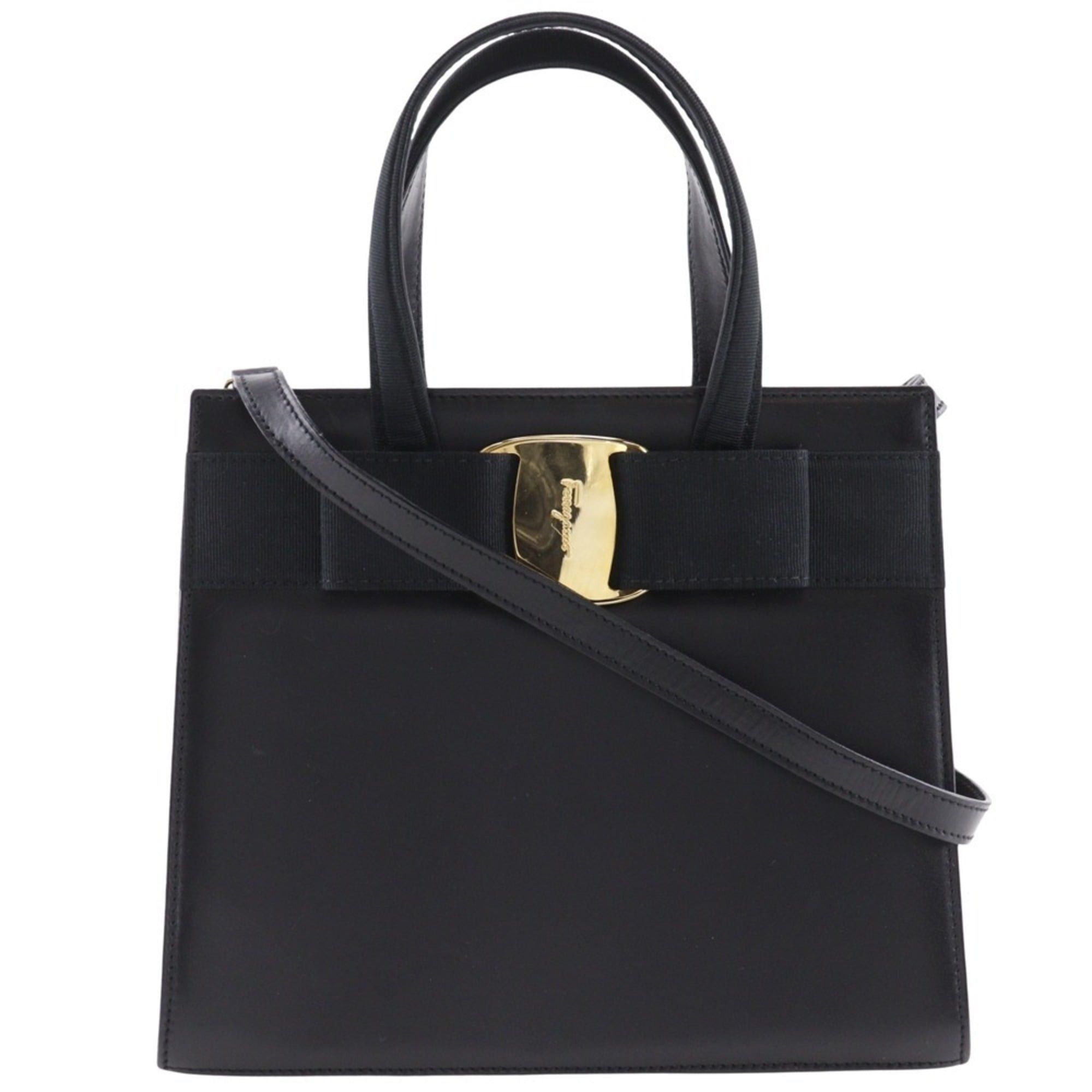 Salvatore Ferragamo Salvatore Ferragamo Vara Ribbon Handbag 2-way shoulder bag Leather Made in Italy Black Crossbody Magnetic Type Women's Size ONE SIZE - 1 Thumbnail