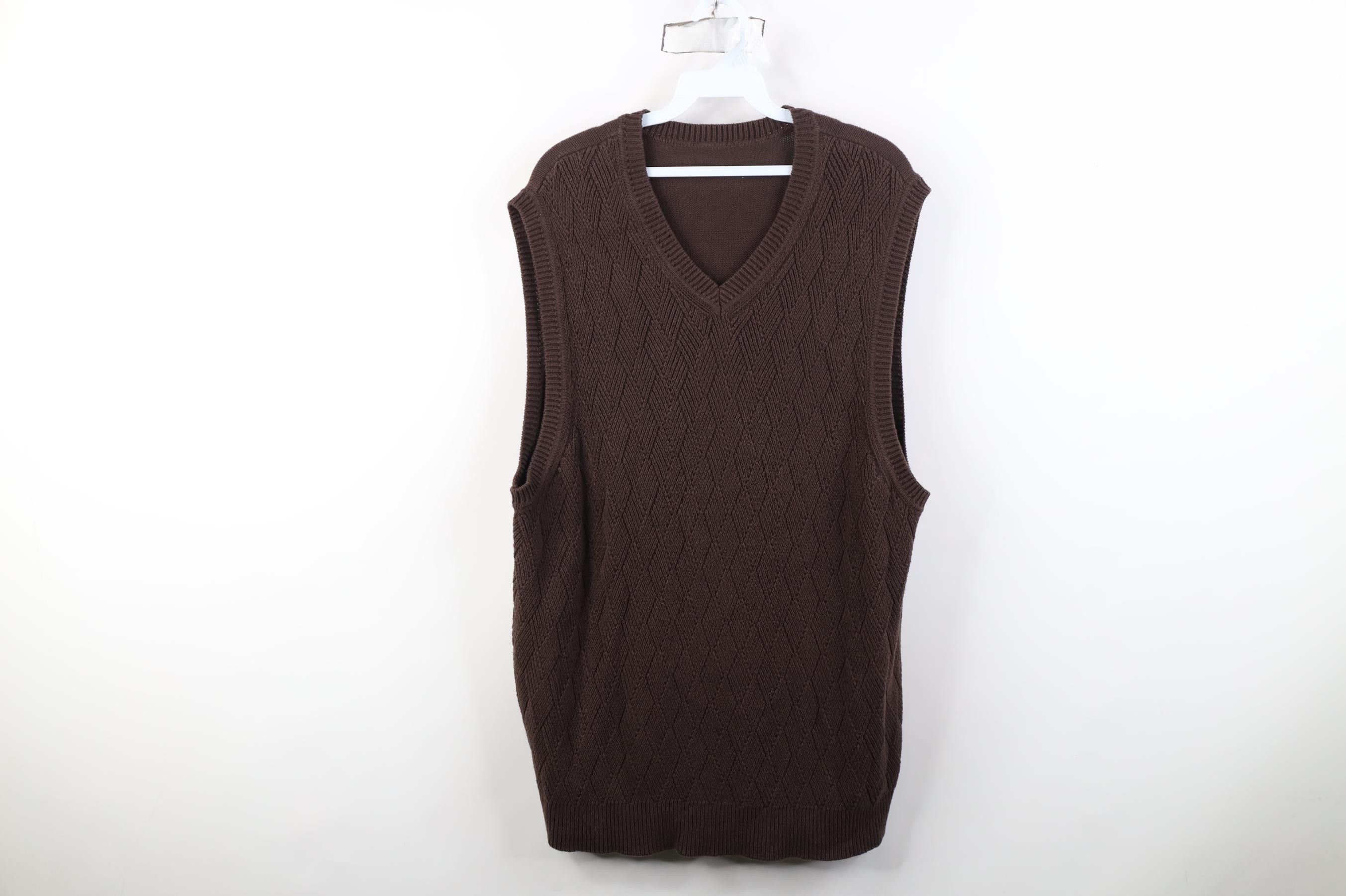Vintage Vintage 90s Streetwear Diamond Weave Knit Sweater Vest Brown Size US XL / EU 56 / 4 - 1 Thumbnail