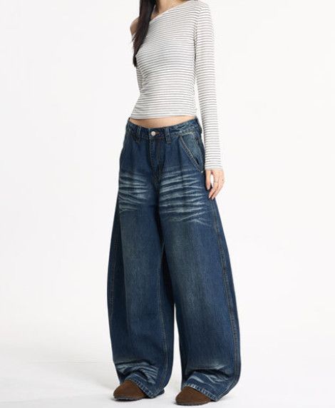 Japanese Brand American retro whiskered washed curved jeans for men Size US 32 / EU 48 - 4 Thumbnail