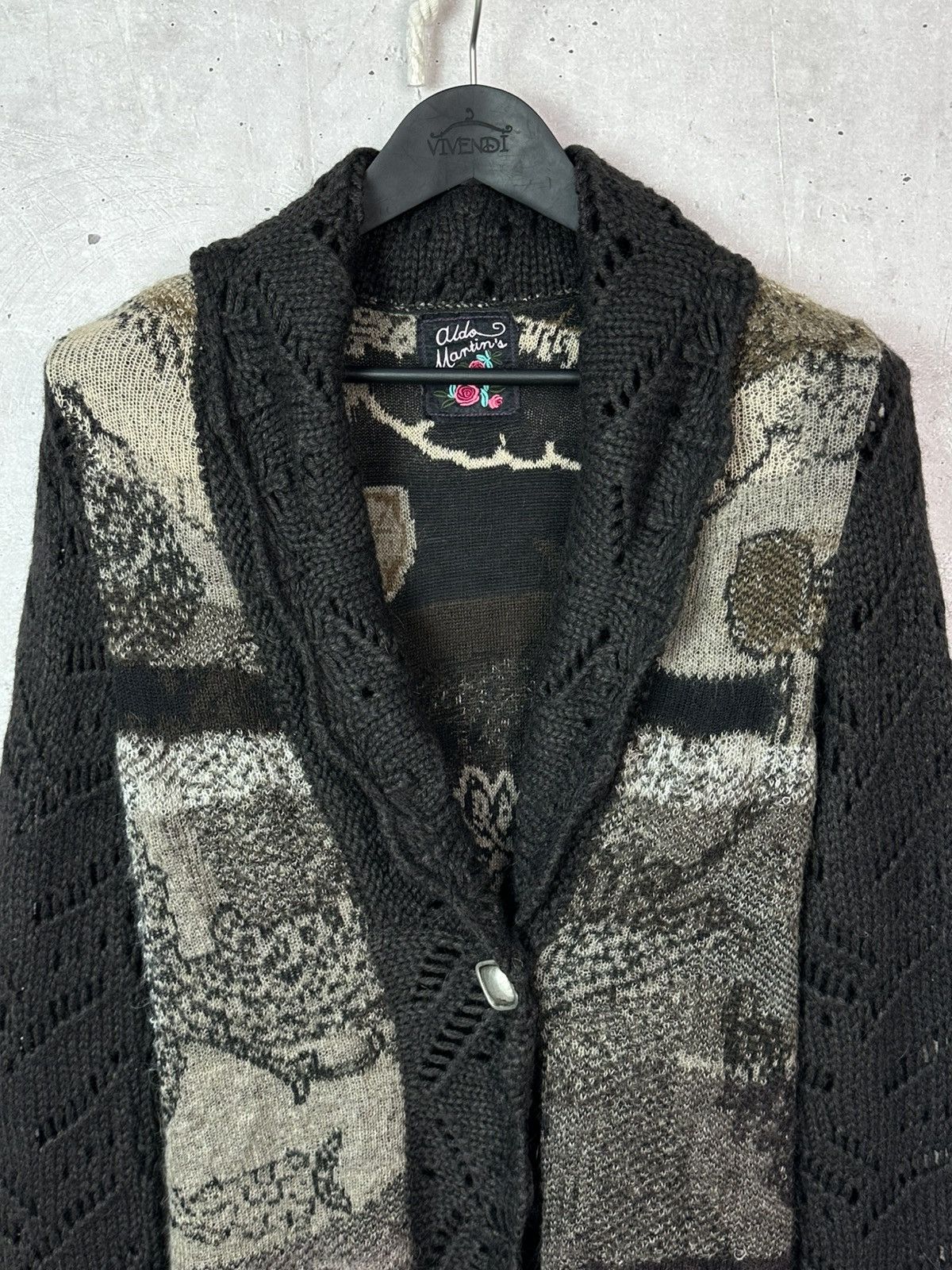 Vintage Aldo Martins Wool-Alpaca Printed Knit Long Cardigan Coat Size M / US 6-8 / IT 42-44 - 2 Thumbnail