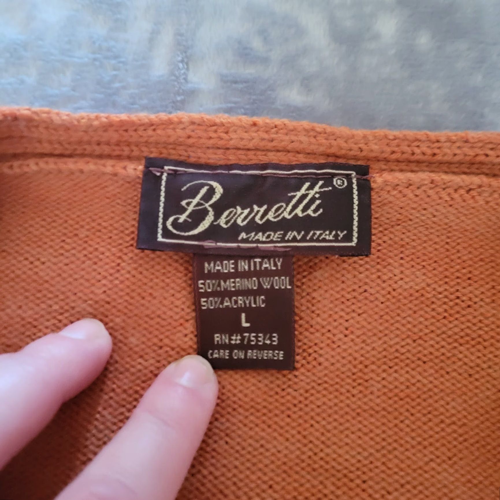 Vintage Beretti Sweater Top Womens Large Orange Merino Wool Long Sleeve V Neck Career Size L / US 10 / IT 46 - 3 Thumbnail