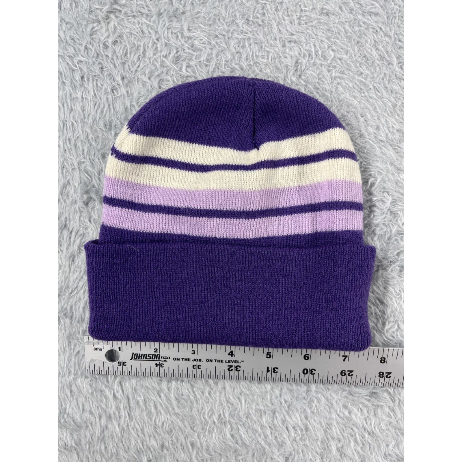 Vintage Paris Accessories Beanie Adult One Size Purple Stripe Knit 100% Acrylic Womens Size ONE SIZE - 3 Thumbnail