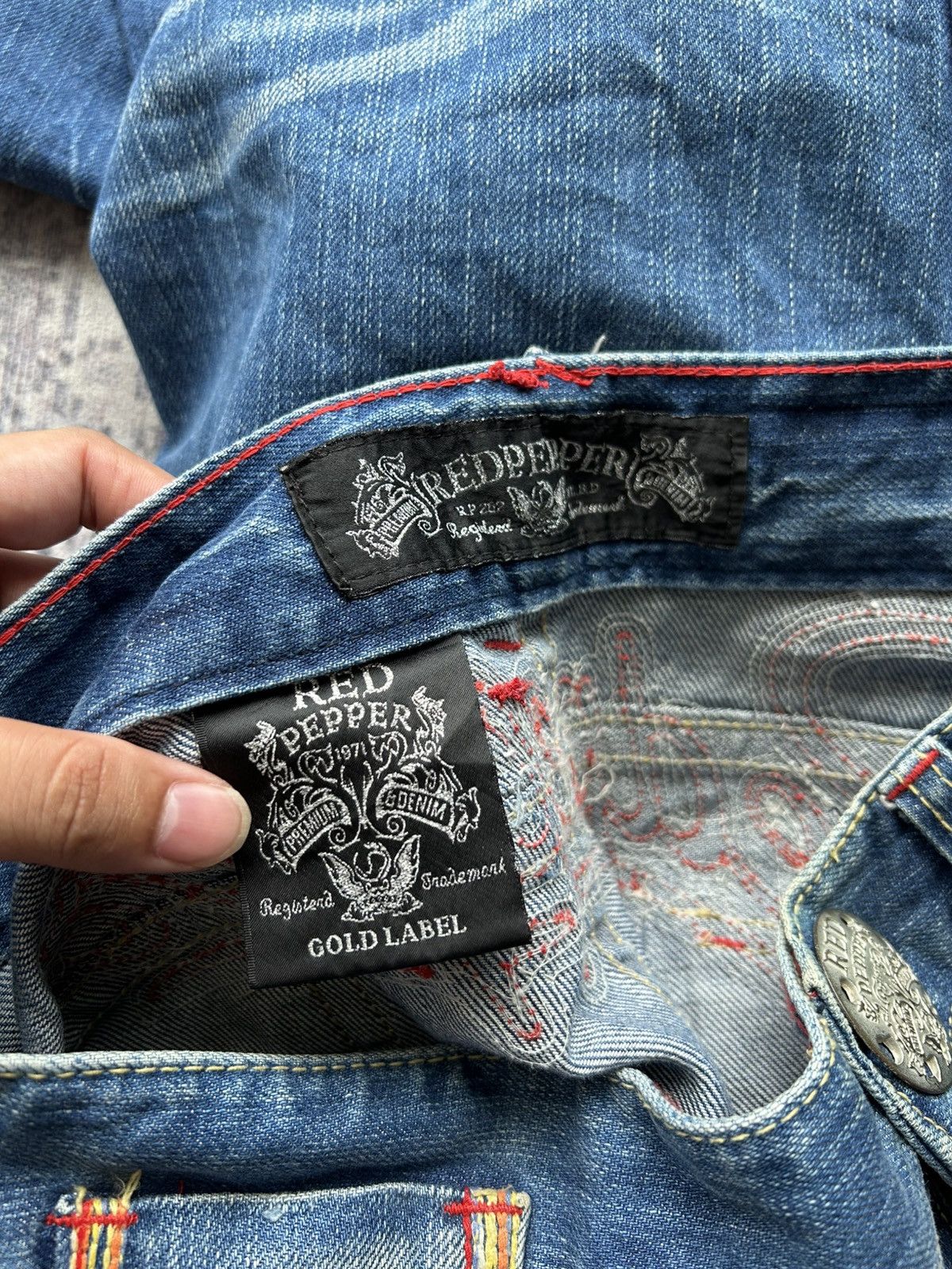 Ed Hardy Red Pepper Punk Embroidrey Jeans Size US 32 / EU 48 - 13 Thumbnail