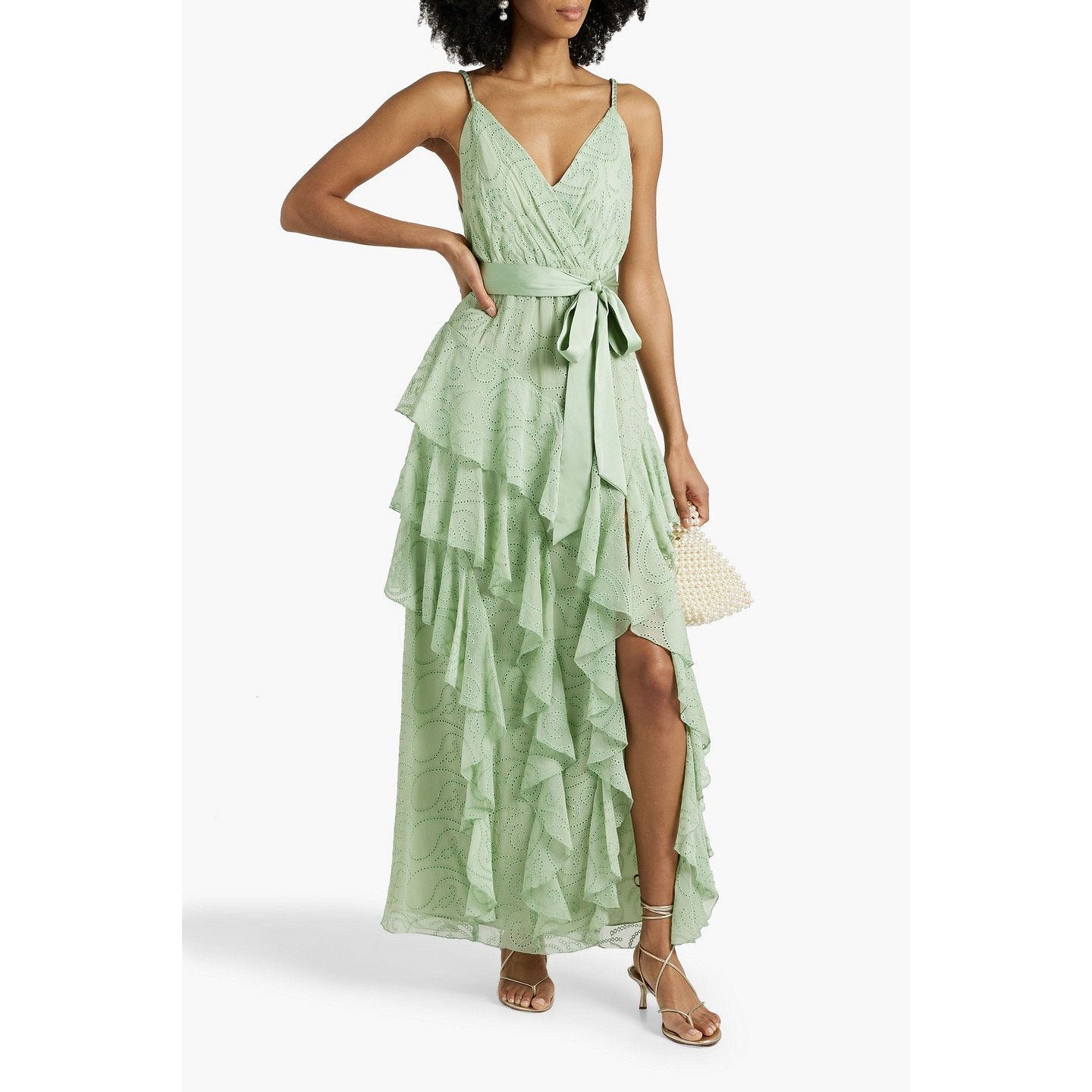 Alice + Olivia Alice + Olivia Emelia Eyelet Ruffle Maxi Dress green Size 0 Size XS / US 0-2 / IT 36-38 - 2 Thumbnail