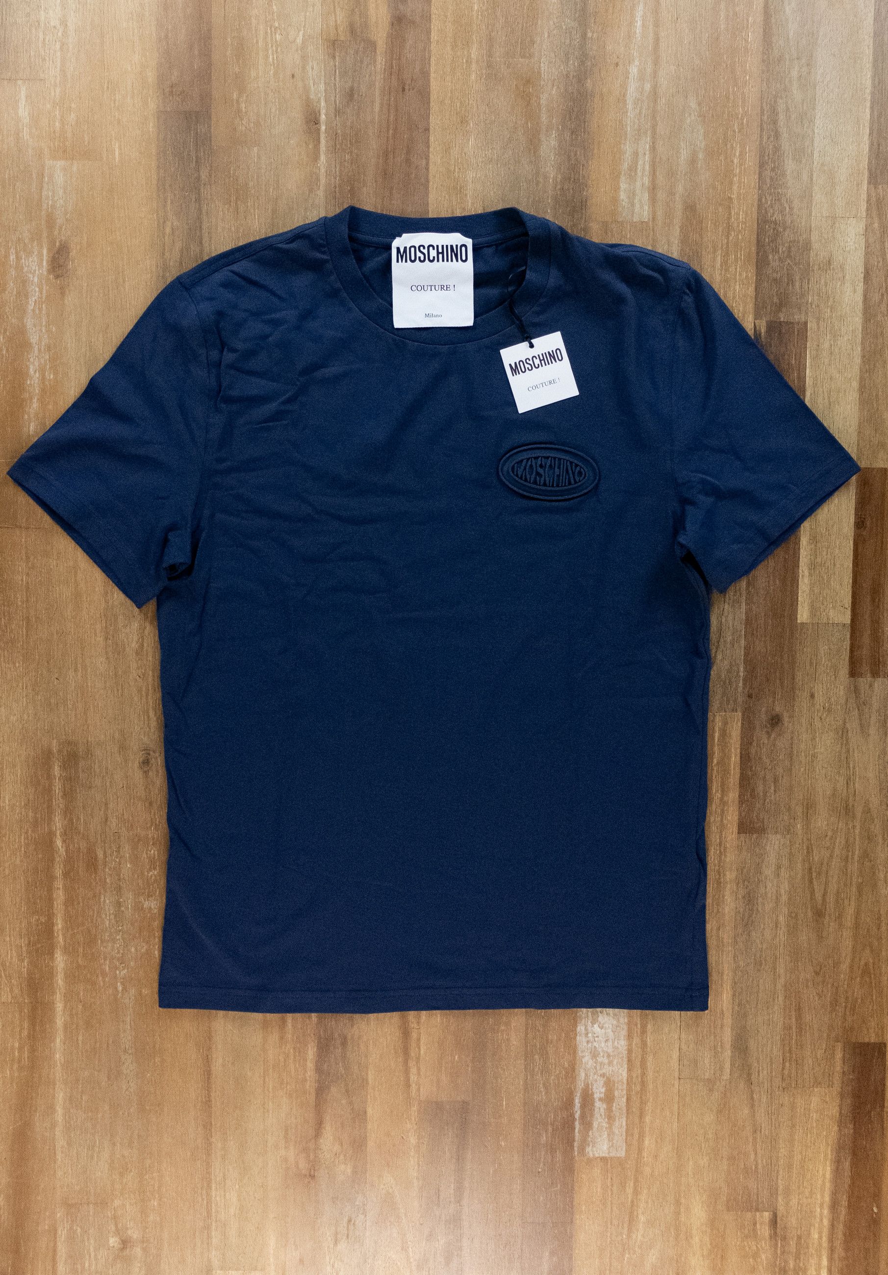Moschino MOSCHINO Couture blue rubber chest logo t-shirt Medium 48 Size US M / EU 48-50 / 2 - 1 Thumbnail