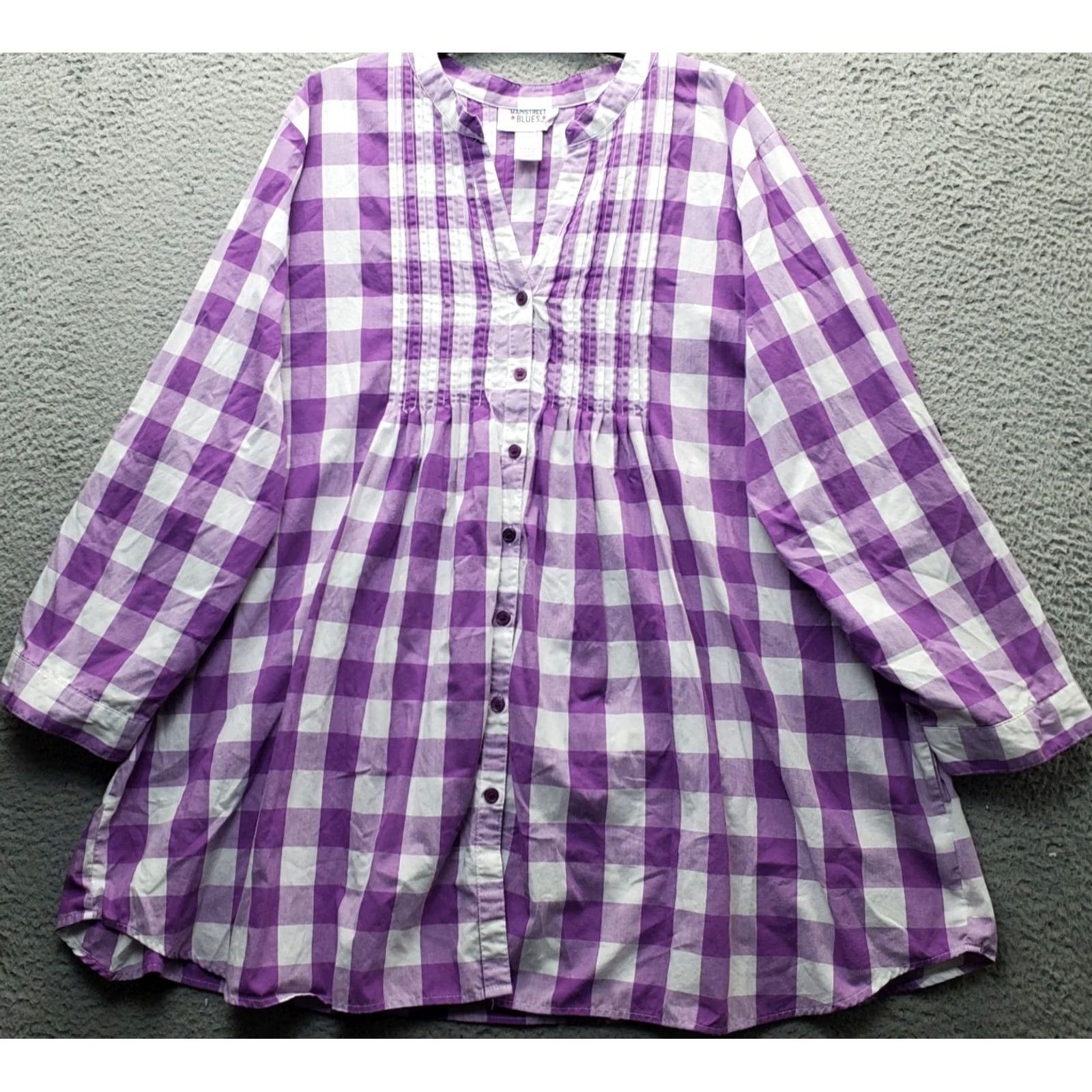 Vintage Mainstreet Blues Tunic Top Womens 3X Multi Plaid Long Sleeve V-Neck Button Front Shirt Womens 3X Plaid Tunic Blouse Size XXL / US 16-18 / IT 52-54 - 2 Thumbnail