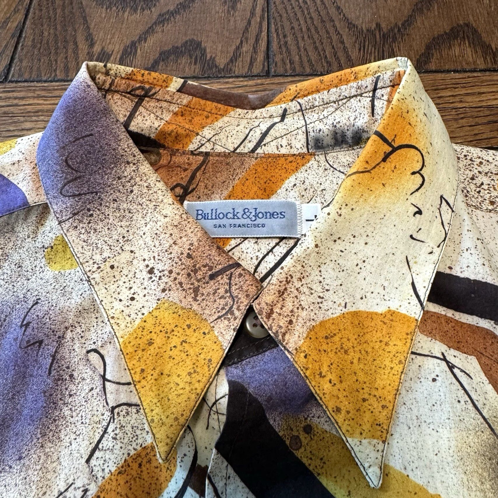 Vintage VINTAGE Bullock & Jones Mens Button-Up Short Sleeve Large Art Print Design Shirt Size US L / EU 52-54 / 3 - 5 Thumbnail