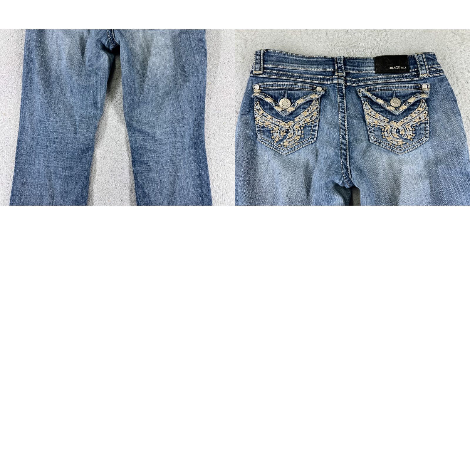Grace in LA Grace In LA Jeans Womens 29 Blue Denim Wide-Leg Low Rise Embroidered 29x26 Size 29" - 10 Thumbnail