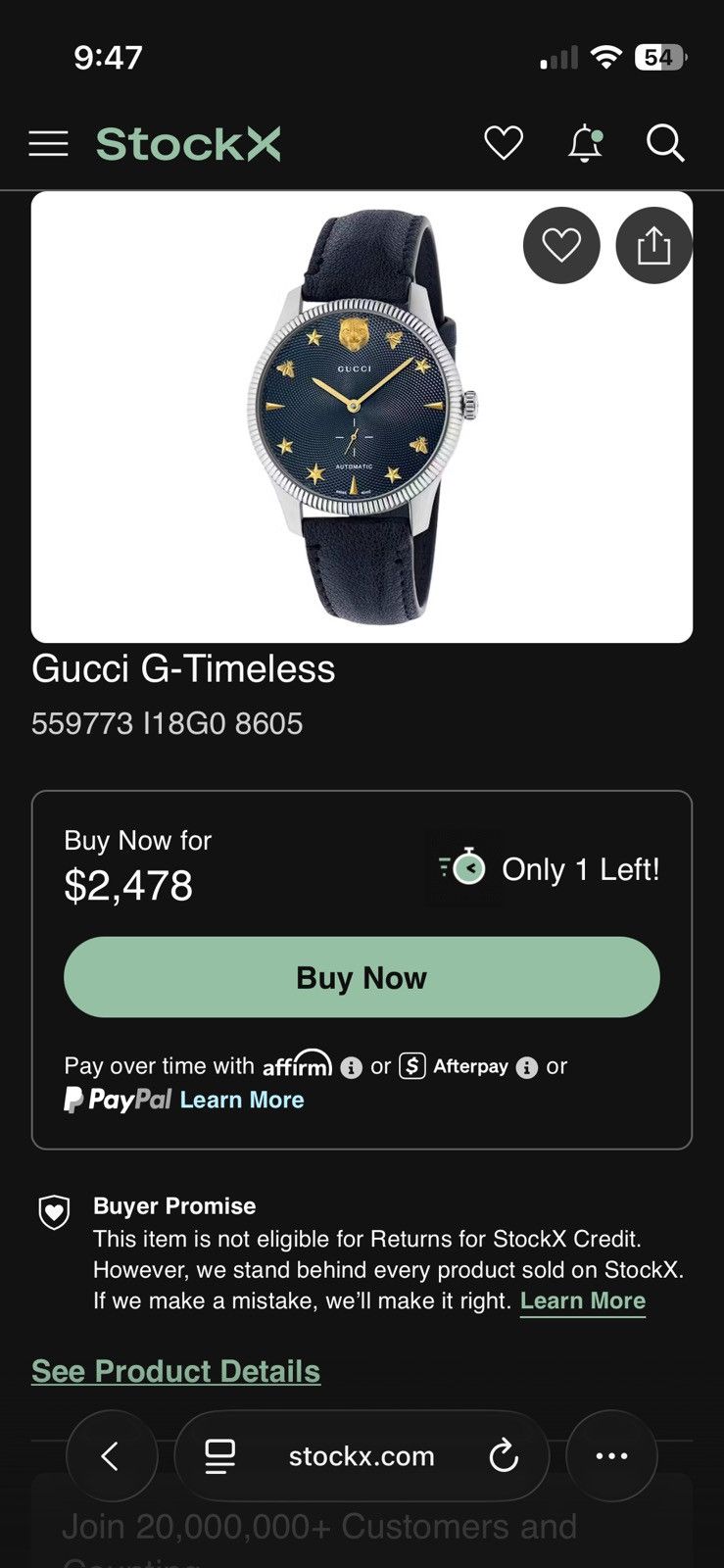 Gucci $3950 Gucci G-Timeless 40mm Charm Dial Automatic Watch, Navy Size ONE SIZE - 2 Thumbnail