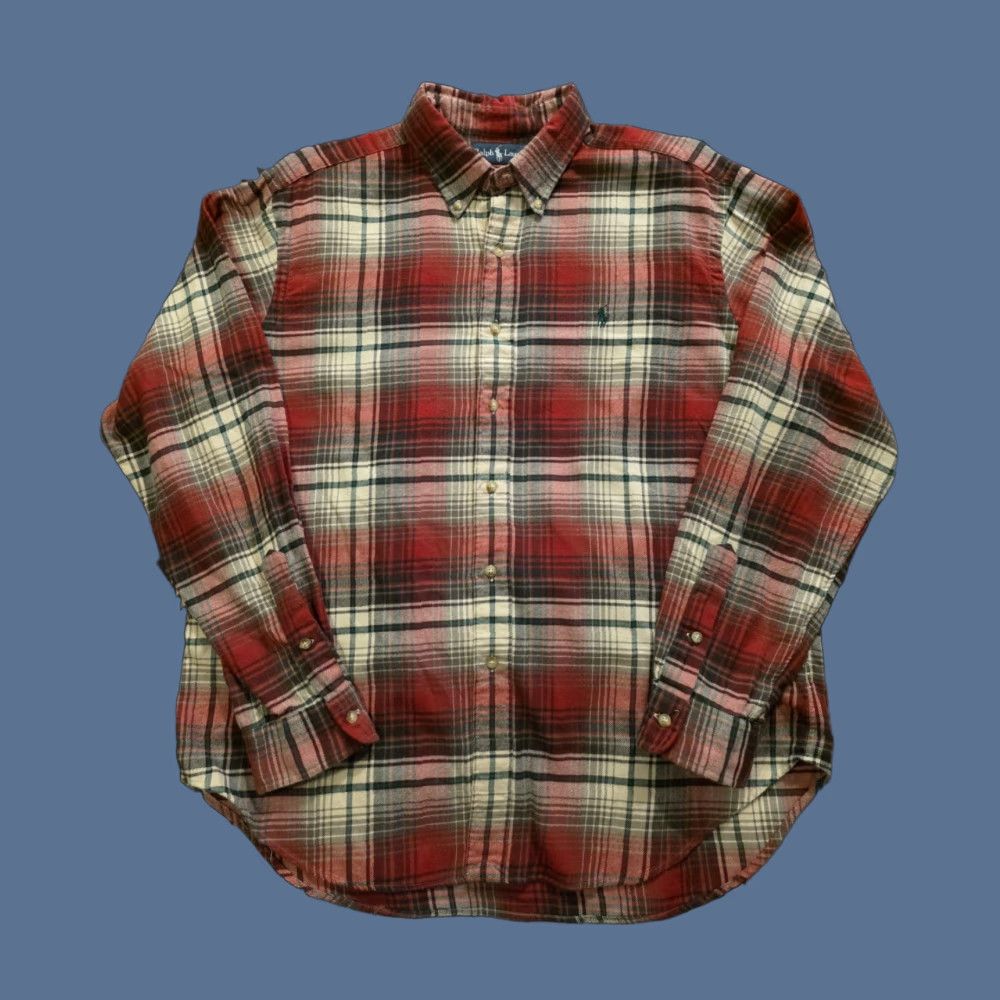 Ralph Lauren VINTAGE Ralph Lauren Long Sleeve Flannel Button-Up Plaid Red XL Men's Shirt Size US XL / EU 56 / 4 - 1 Thumbnail