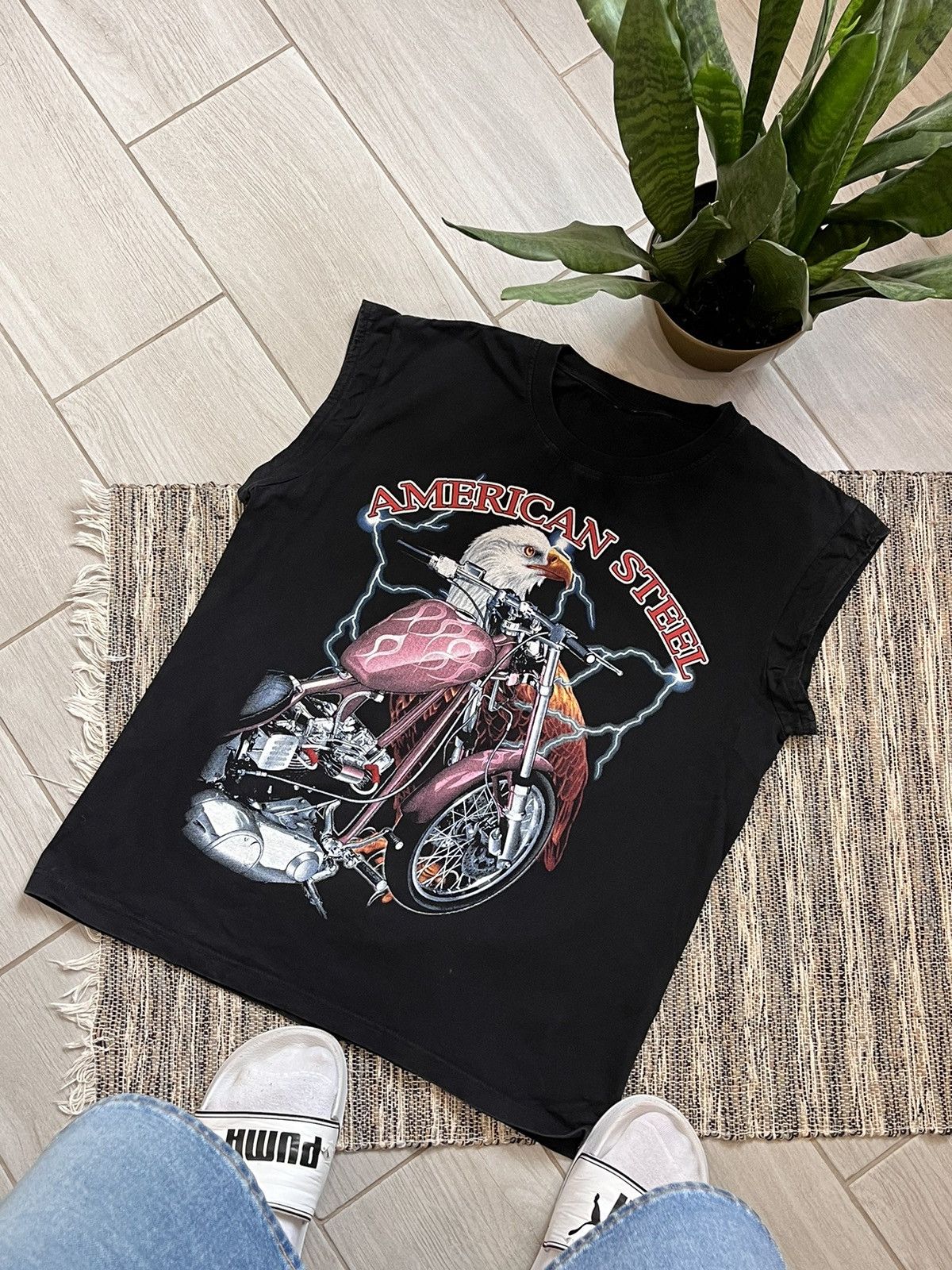 Harley Davidson × Vintage Vintage American Steel T shirt rock style short sleeves Size US L / EU 52-54 / 3 - 4 Thumbnail