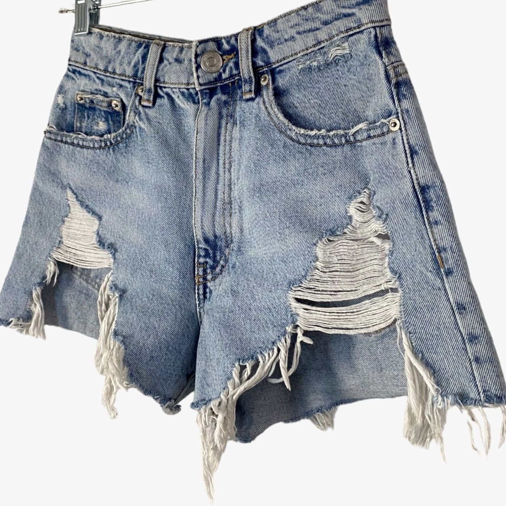 Zara Zara High-Waisted Distressed Jean Shorts Women's 00 Blue Cut Off Raw-Hem Womens Size 26" / US 2 / IT 38 - 3 Thumbnail