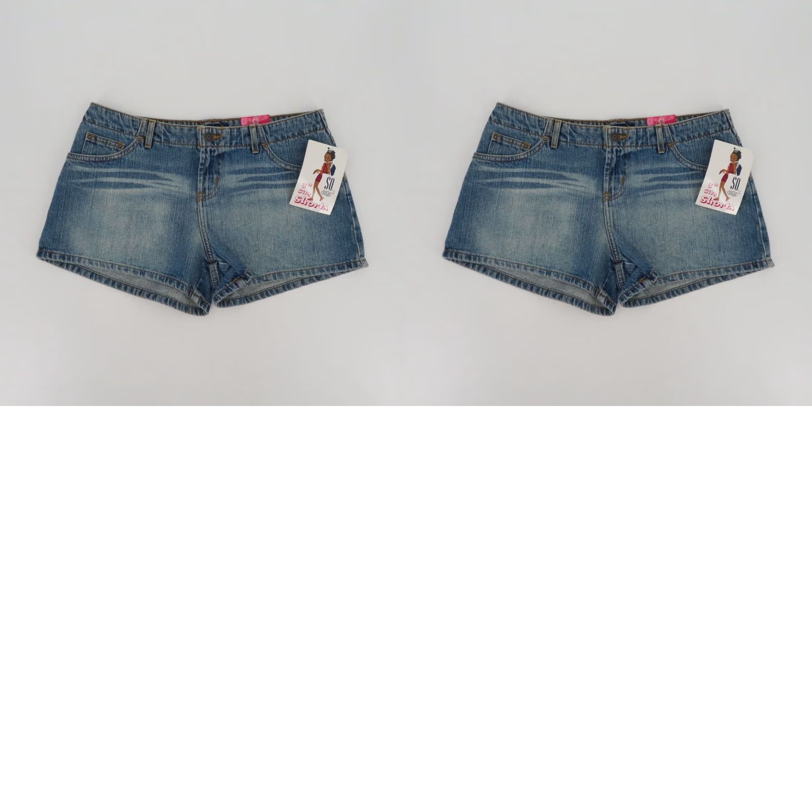 Denime VINTAGE SO Juniors 11 No Waist Blue Denim City Shorts 3in Inseam Whiskered NEW Jeans Hot Pants Girls Size 32" / US 10 / IT 46 - 9 Thumbnail