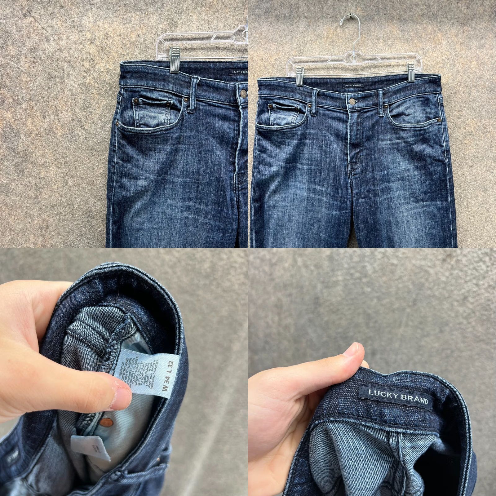 Lucky Brand Lucky Brand Jeans Mens 34x32 Dark Blue Denim Straight Vintage Cotton Stone Wash 5-Pocket Pattern Solid Jeans Mens Regular 34x32 Blue Size US 34 / EU 50 - 8 Thumbnail