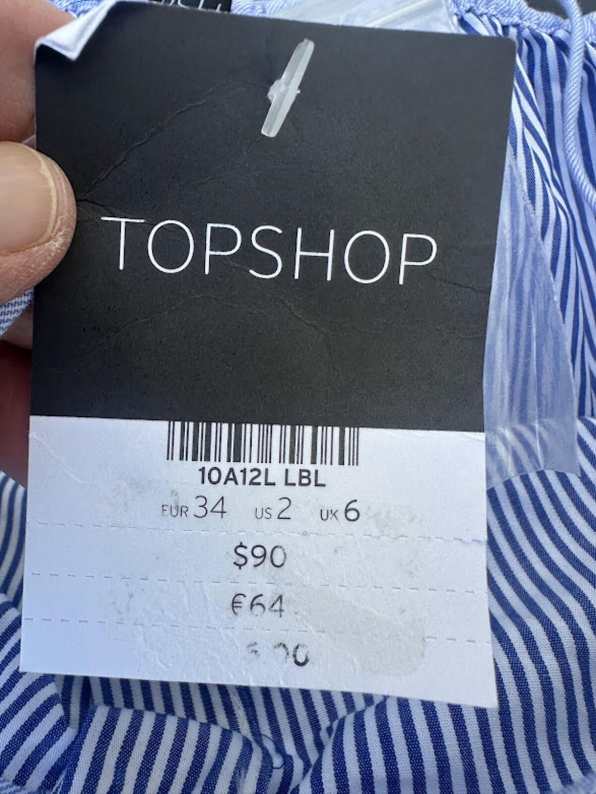 Topshop Topshop Blue Stripe Cold Shoulder Dress Size XS / US 0-2 / IT 36-38 - 4 Thumbnail