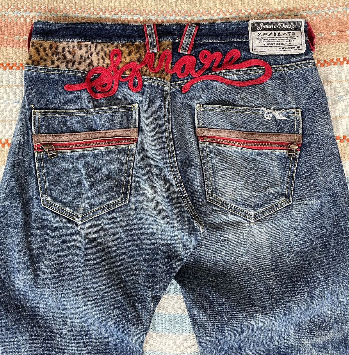 If Only Was True Very rare🔥SQUARE DARK🔥Embroidery Selvedge Distressed Jeans Size US 35 - 15 Thumbnail