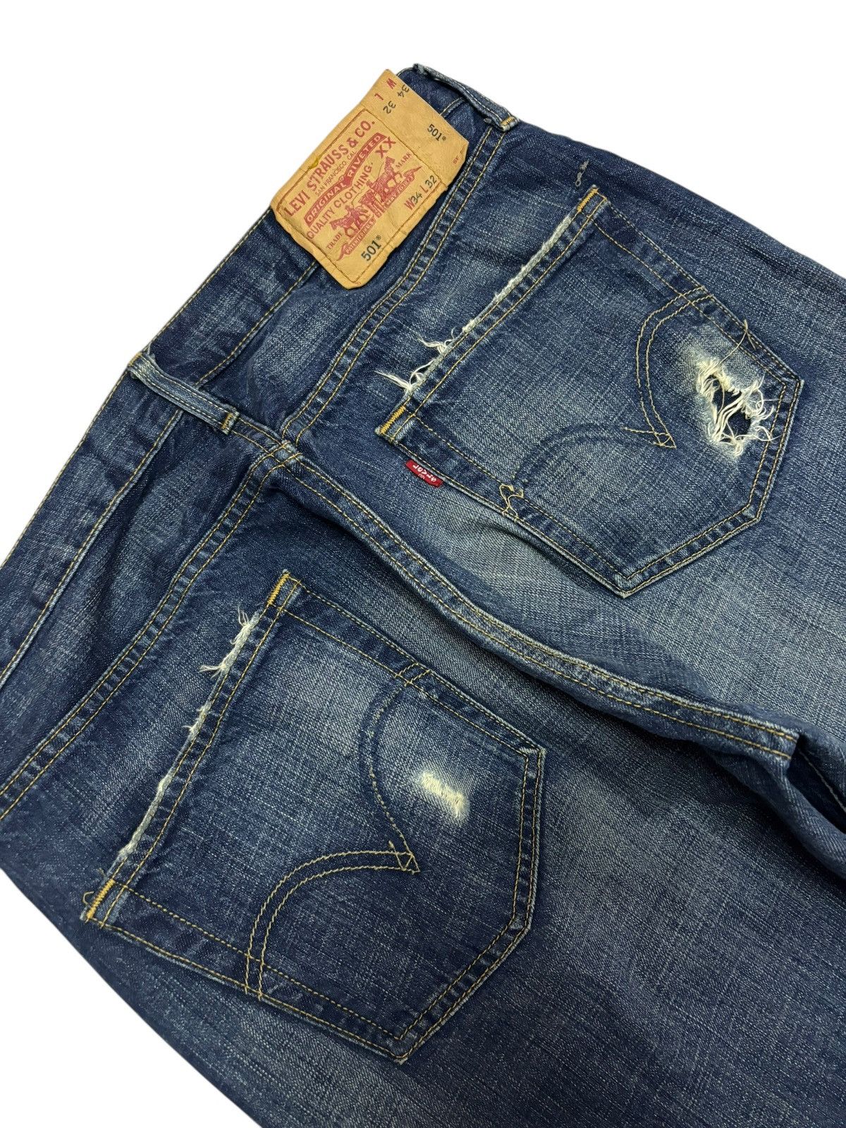 Levi's Vtg 90s Levis 501 Distressed Jeans Size US 34 / EU 50 - 7 Thumbnail