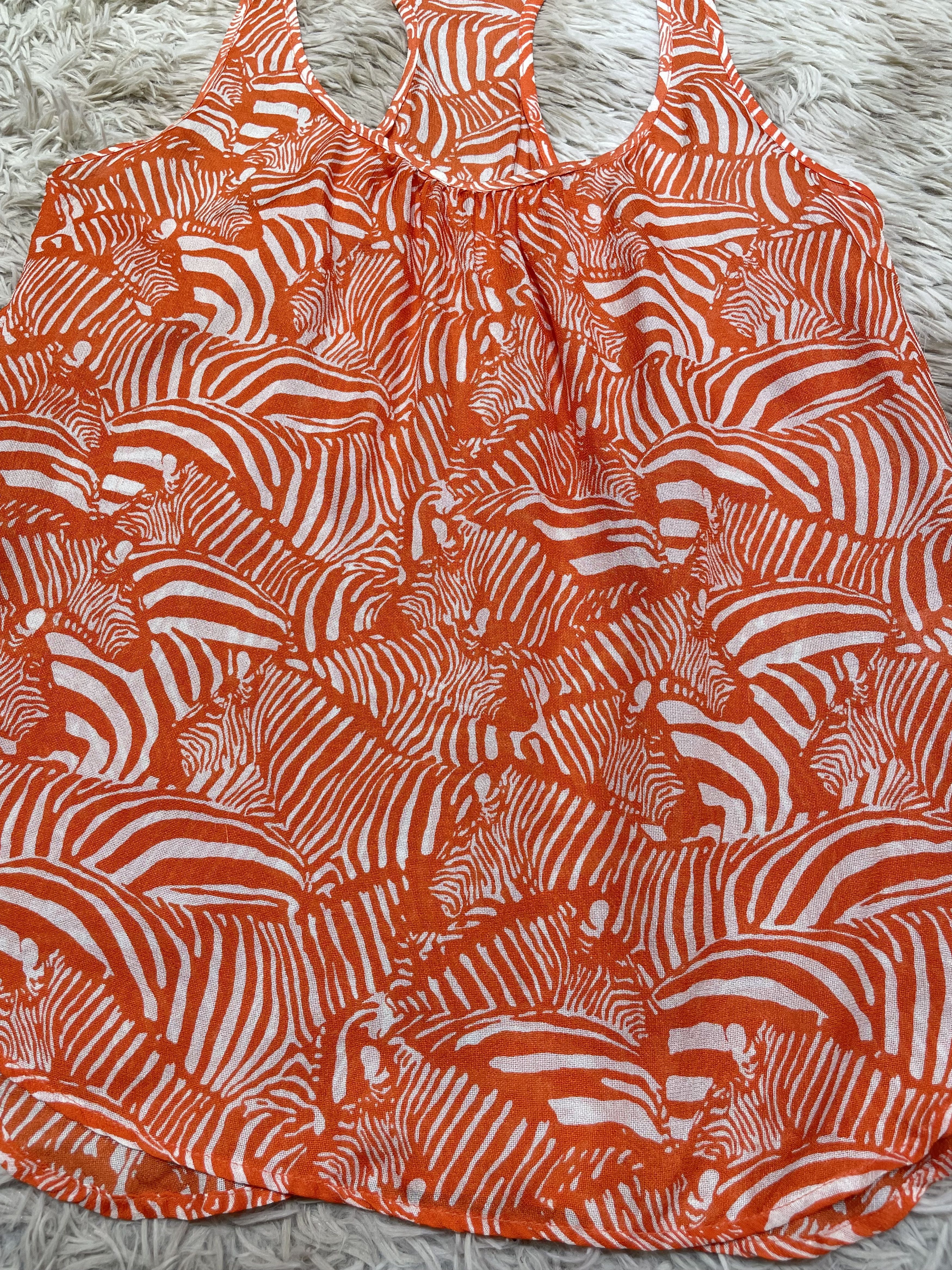 Trina Turk Orange White Zebra Silk Tank Top Size L / US 10 / IT 46 - 5 Thumbnail