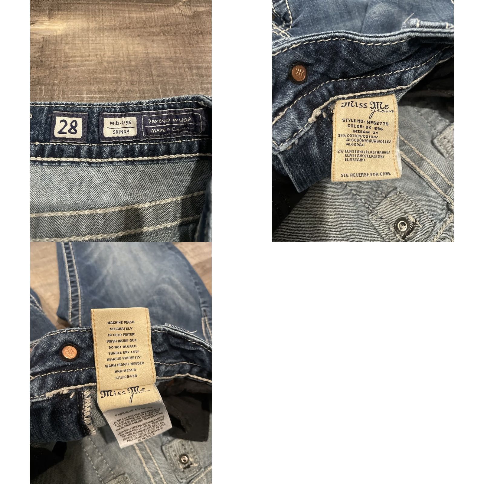 Miss Me VINTAGE Miss Me Mid Rise Easy Boot Jeans Womens 28x29 Blue Denim 5-Pocket Logo Rhinestone Embroidered Pocket Design Boots Cut Size 28" / US 6 / IT 42 - 8 Thumbnail