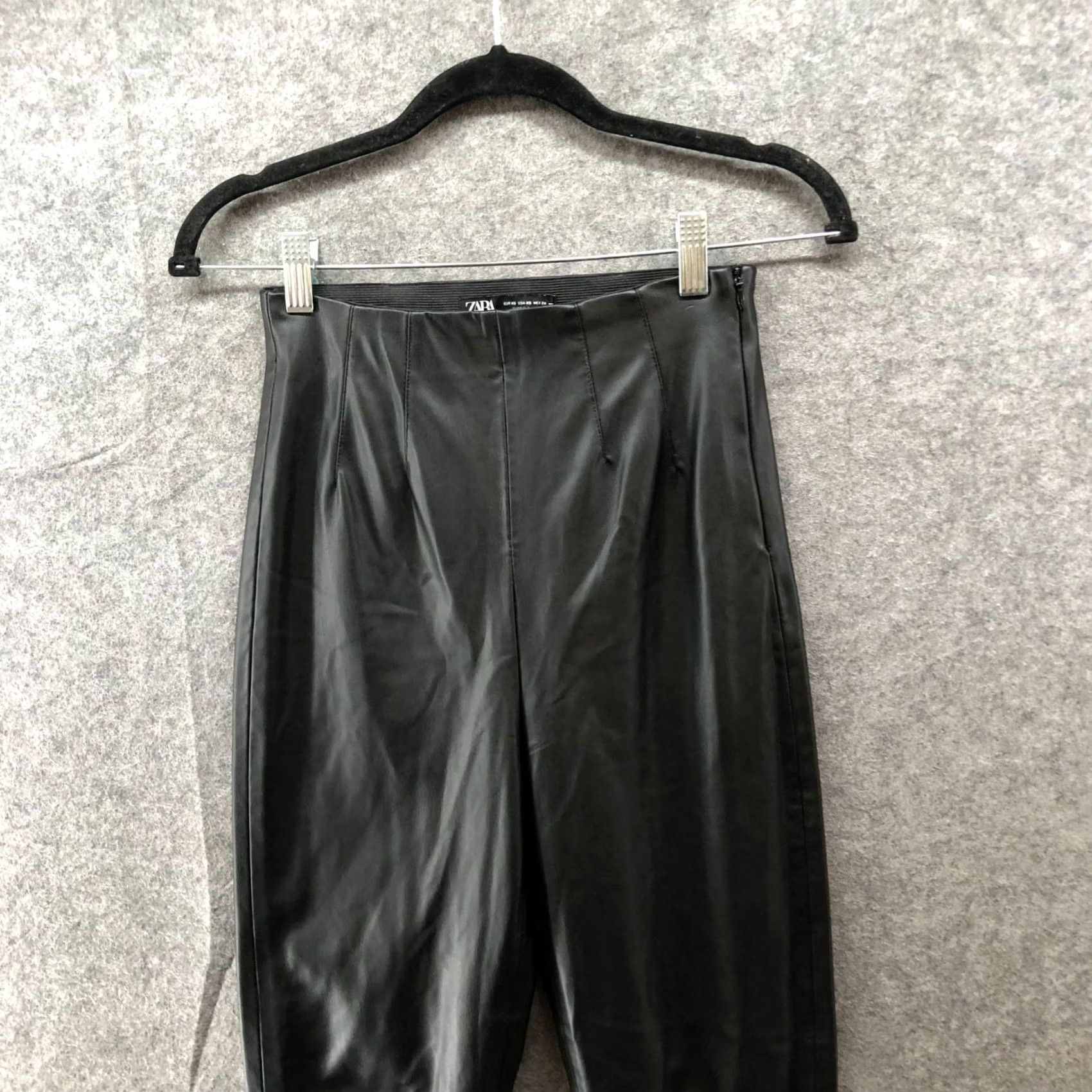 Zara Zara High Waisted Leather Pants Womens XS Black Pleated Front Skinny Legging Size 26" / US 2 / IT 38 - 3 Thumbnail
