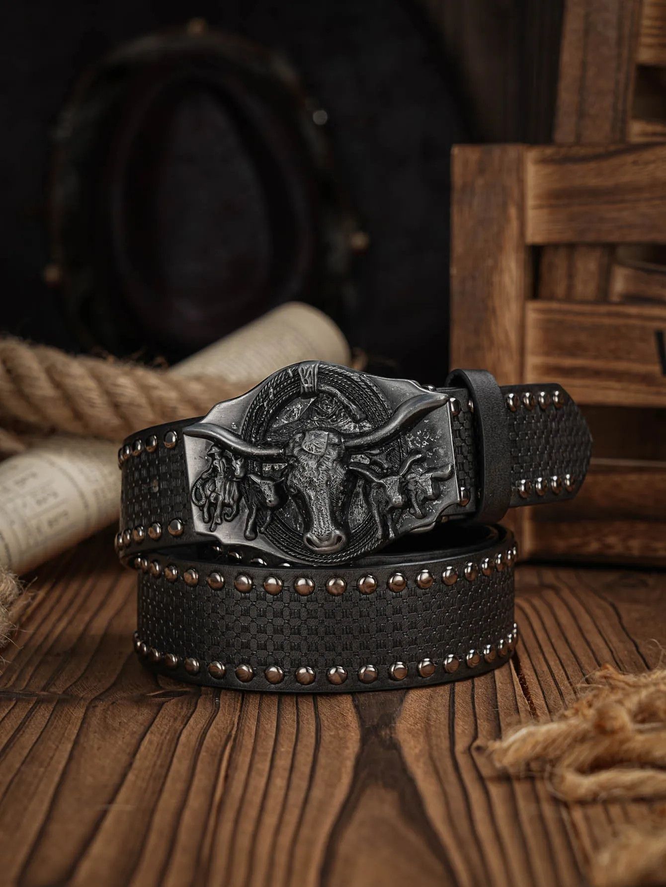 Other Waist Strap Bull Decoration Floral Jeans Leather Belt Size ONE SIZE - 1 Thumbnail