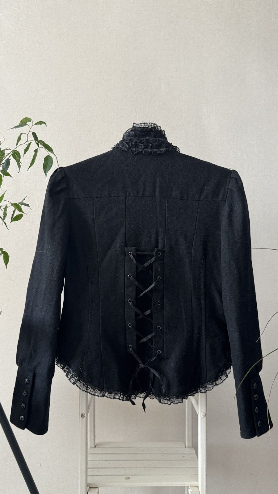 Hysteric Glamour Chanel Versace Balmain ysl Gothic Vibe Wool Ruffle Blazer Size 48S - 5 Thumbnail