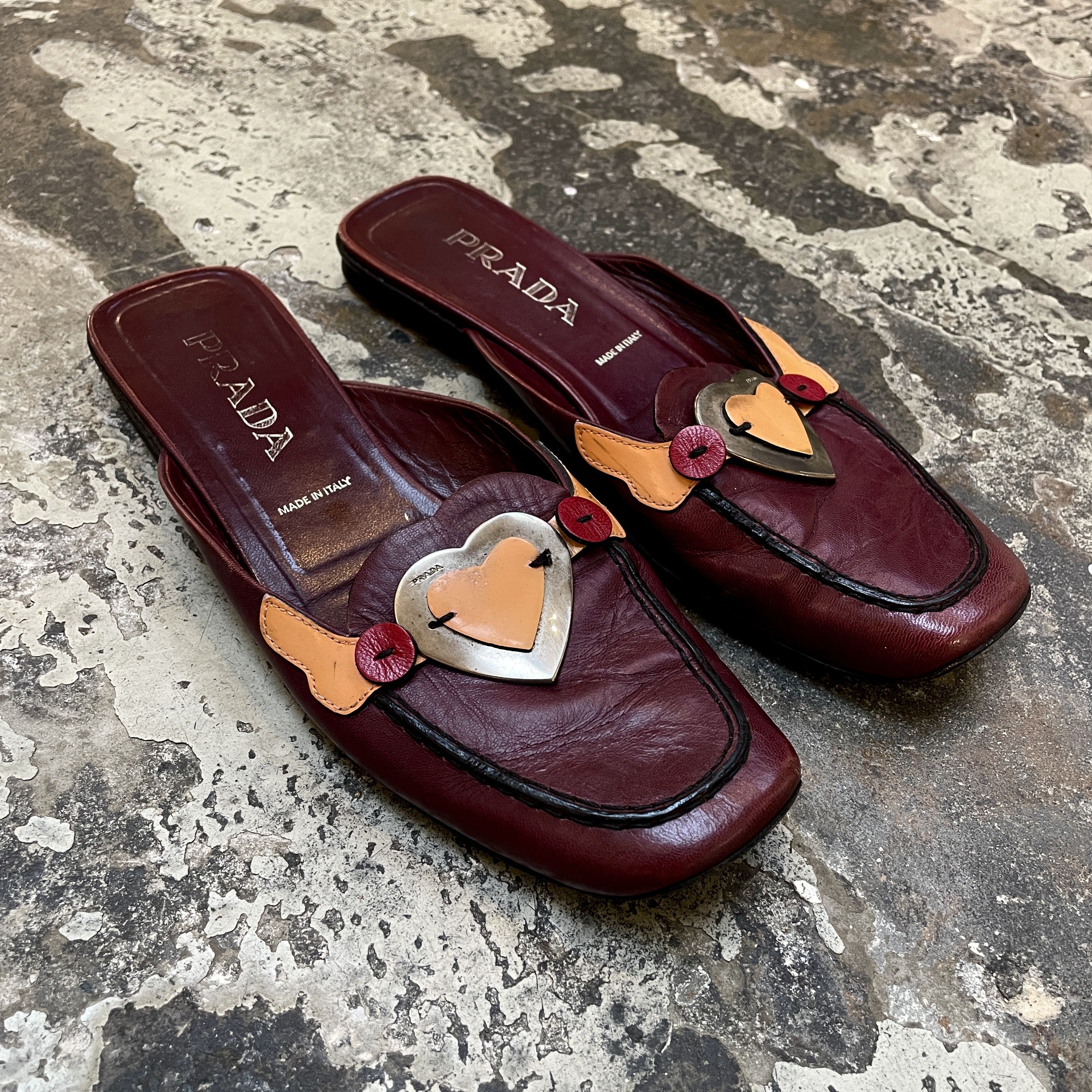 Vintage Prada Heart Kitten Heels Slides Sandals Mules Square