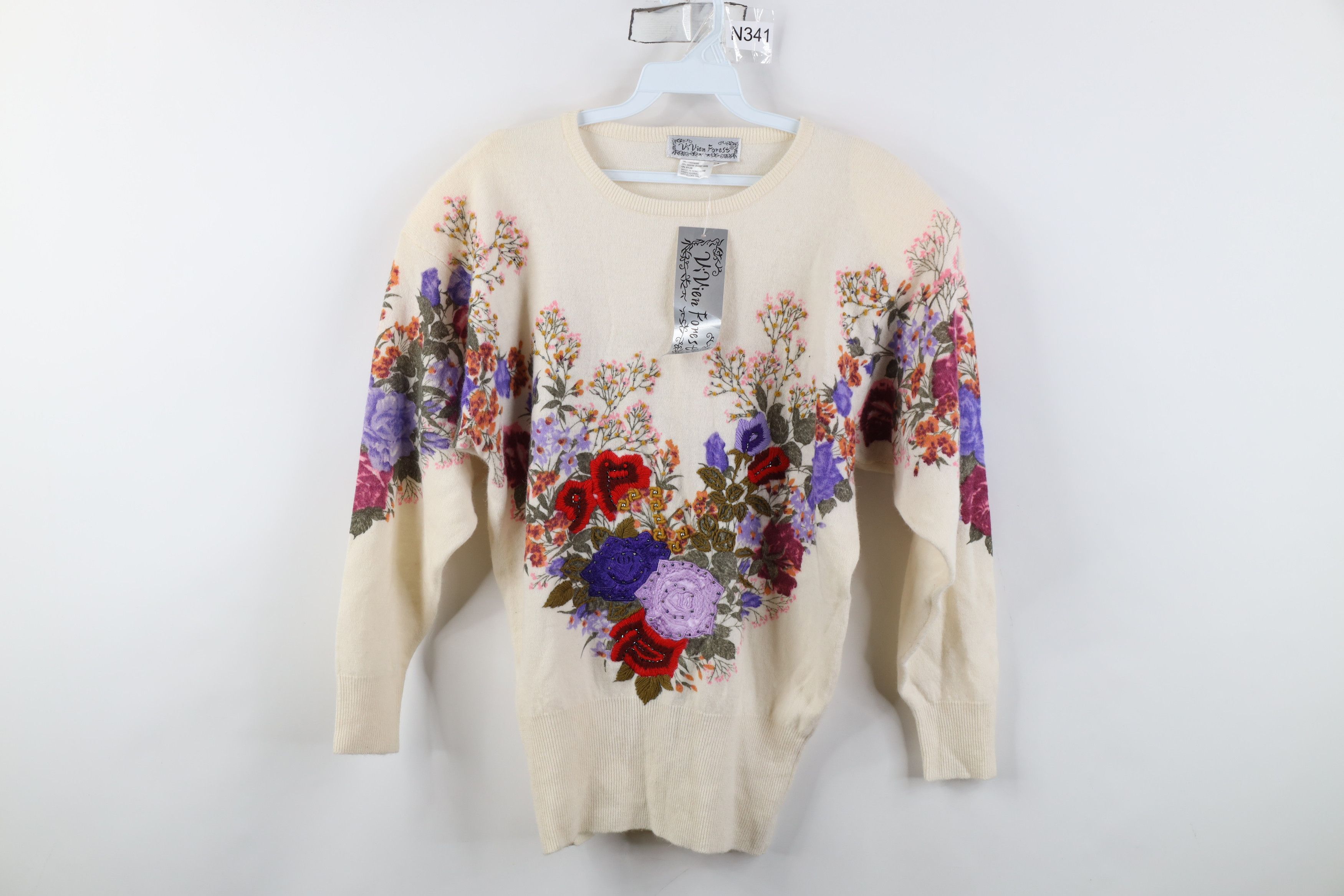 Vintage Deadstock Vintage 90s Lambswol Embroidered Flower Sweater Size M / US 6-8 / IT 42-44 - 1 Thumbnail