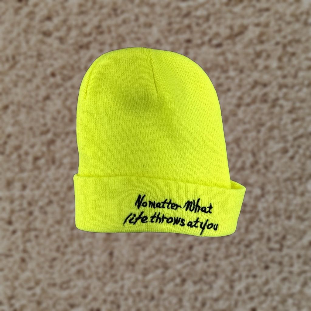 Vintage VINTAGE High Visibility Beanie Toque Adult One Size Yellow No Matter What Life Throws Hat Adult One Size Yellow Logo Ski Lightweight Knit Beanie Mens Size ONE SIZE - 1 Thumbnail