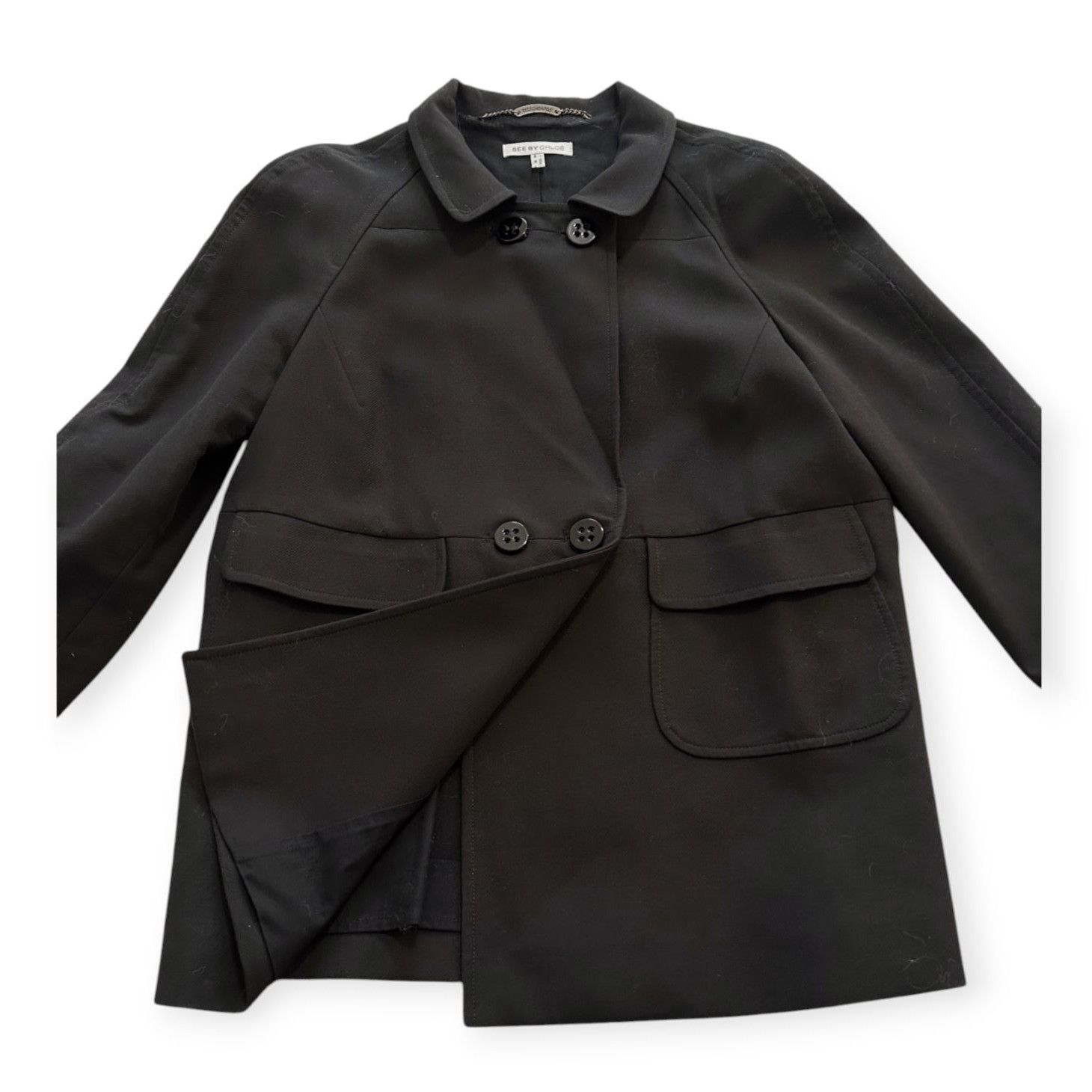 See by Chloe See by Chloe Black Cotton Pea Coat/Jacket, Size US10/Italy 4 Size L / US 10 / IT 46 - 8 Thumbnail