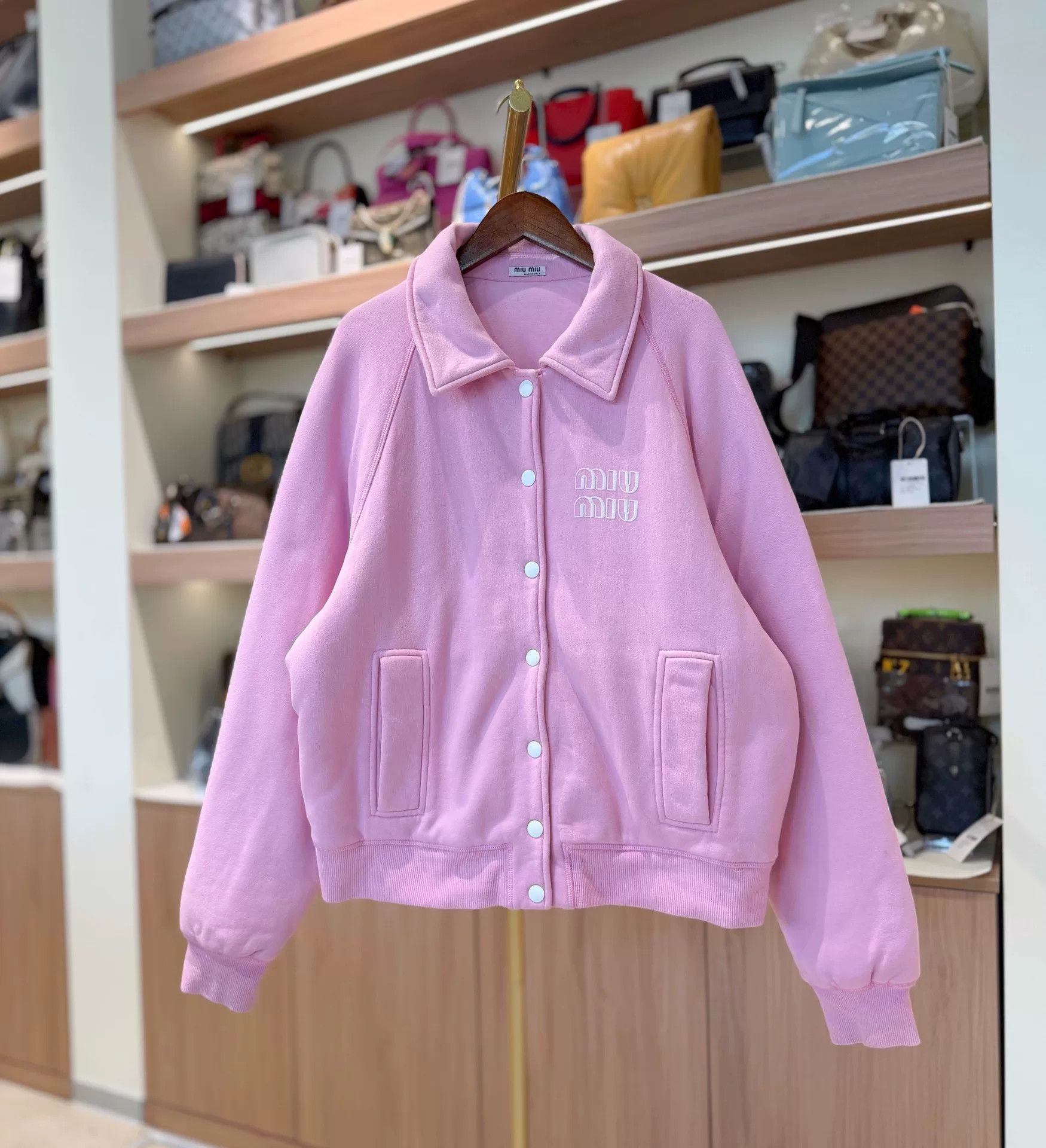 miumiu pink collared cotton outerwear jacket
